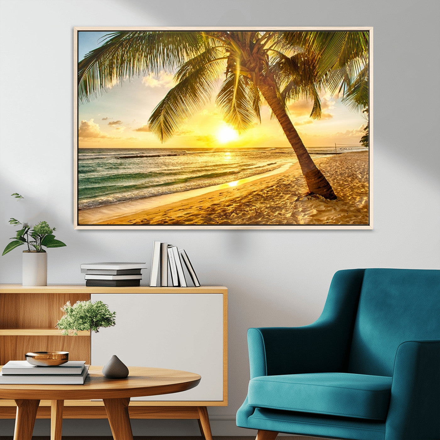 MGV-FC-36X24 - Beach Sunset Canvas Wall Art Print - Tropical Beach Canvas Wall Art Print – Vibrant Palm Trees and