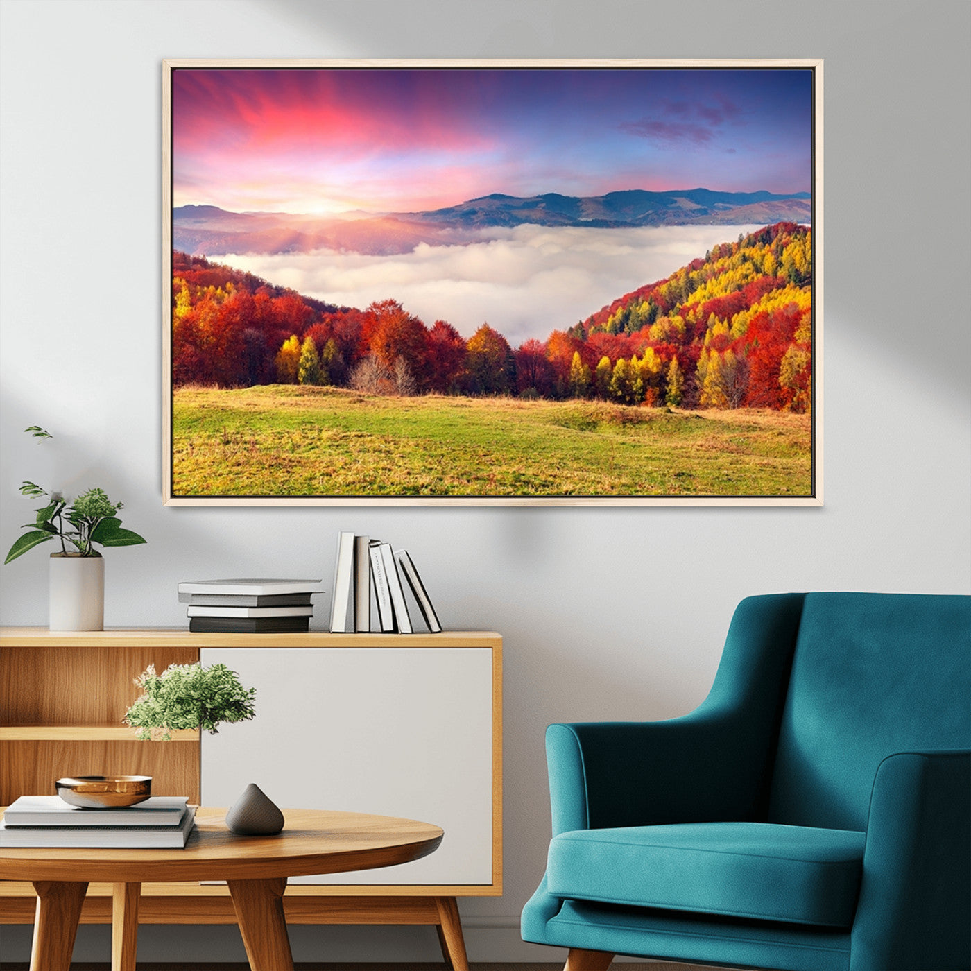 MGV-FC-36X24 - Autumn Mountain Foggy Landscape Wall Art Canvas Print | Beautiful Forest Canvas Print | Misty