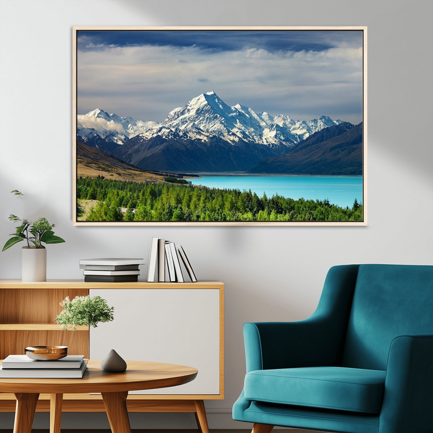 MGV-FC-36X24 - Mount Cook and Lake Pukaki Canvas Wall Art Print – Majestic Snow-Capped Peaks and Serene Lake Wall