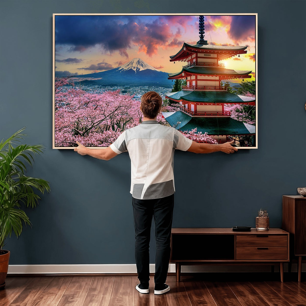95987-MGV-CV-24X16 - Cherry Blossoms Canvas Print, Chureito Pagoda and Mount Fuji Wall Art