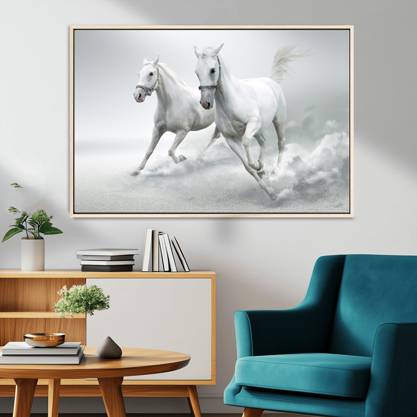 MGV-FC-36X24 - Large Wall Art Animal Canvas Print - Beautiful Running White Horses