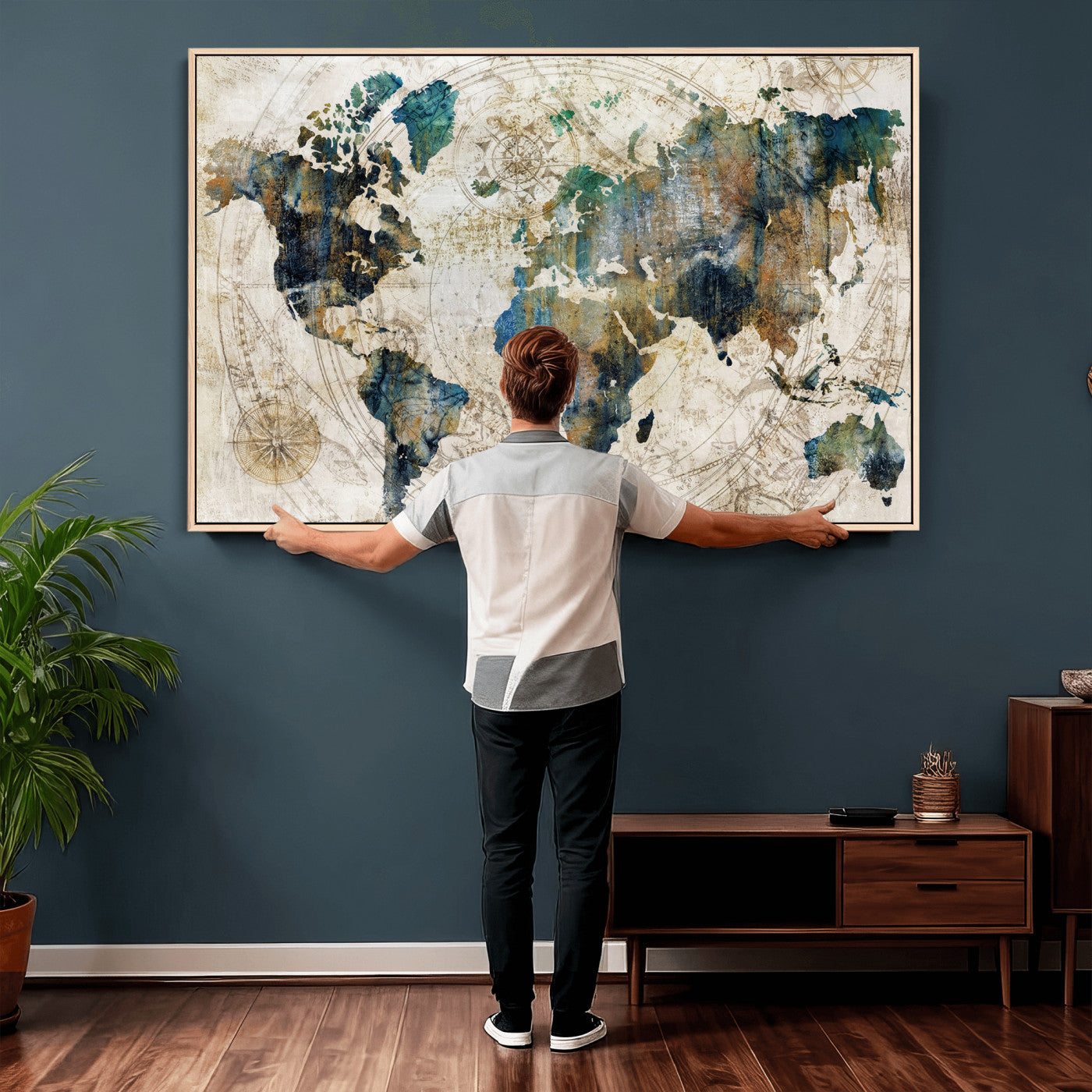 36972-MGV-CV-36X24 - Grunge Abstract World Map Art Print Canvas Print for Office Decor