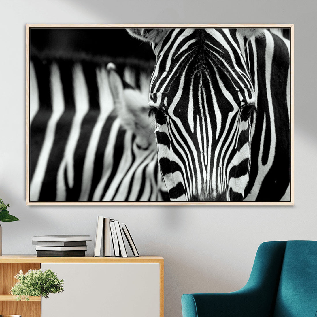 Zebra Wall Art | Zebra Close Up Canvas Print | Framed Black and White Wildlife
