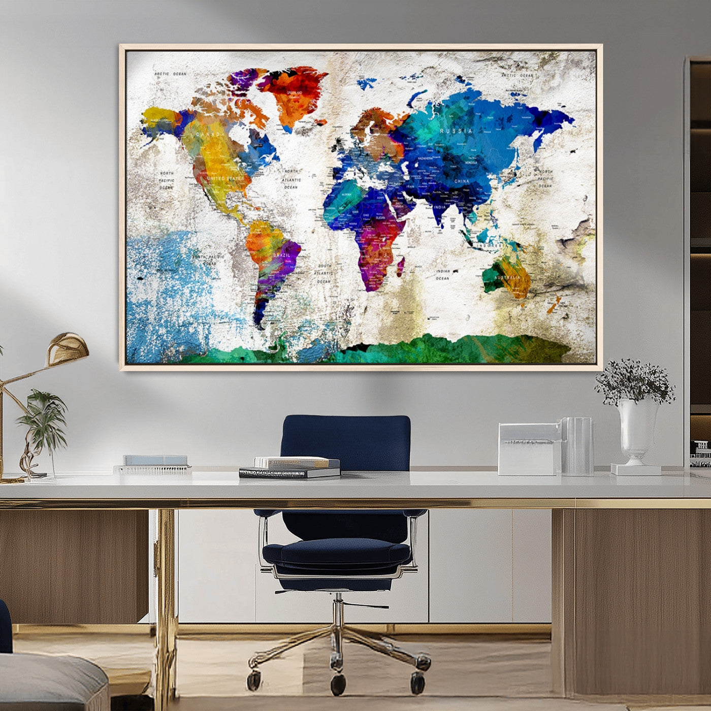 MGV-FC-36X24 - Push Pin World Map Canvas Print – Framed Wall Art for Couples to Track Their Travels – Anniversary
