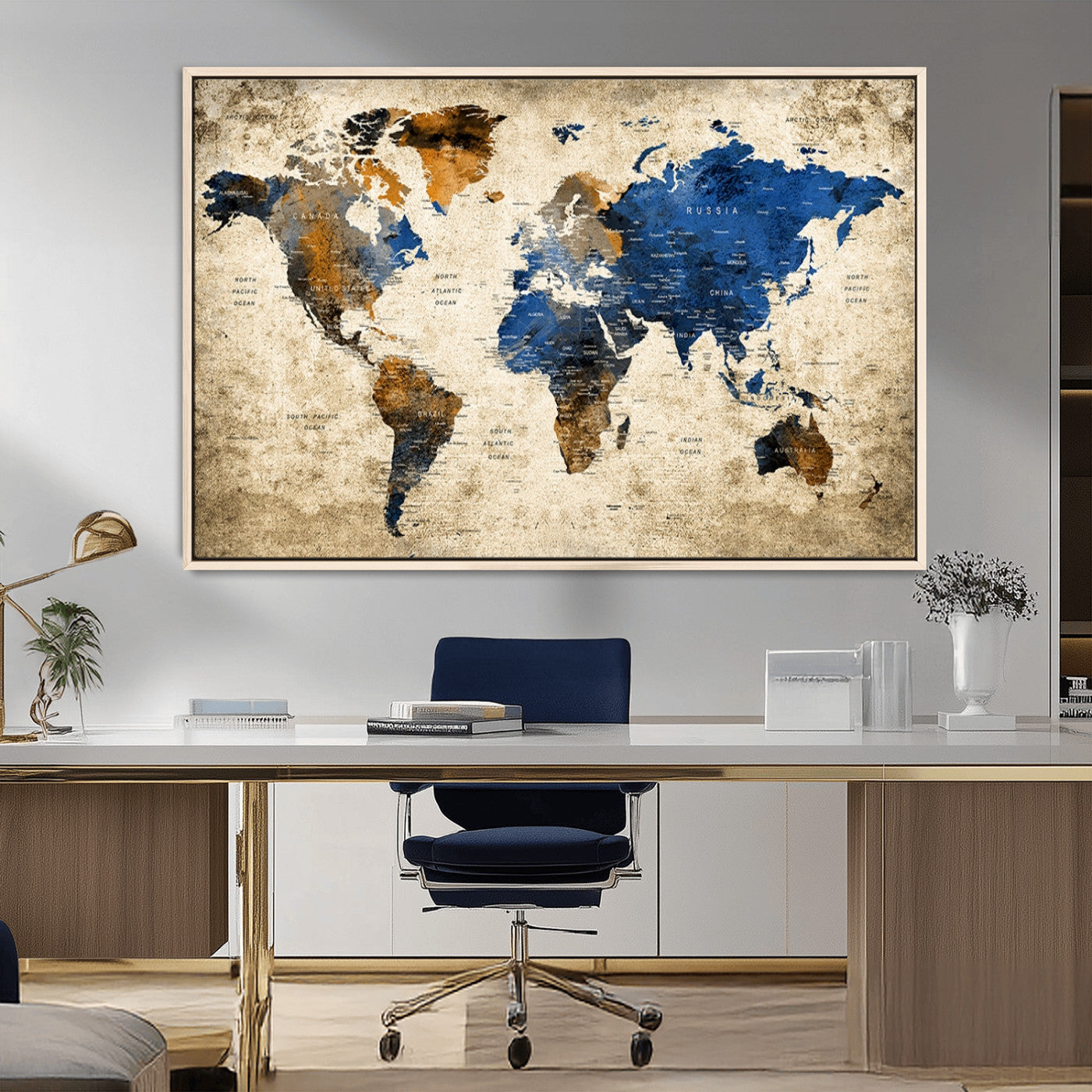 MGV-FC-36X24 - Push Pin World Map Canvas Print – Framed Wall Art for Couples to Track Their Travels – Anniversary