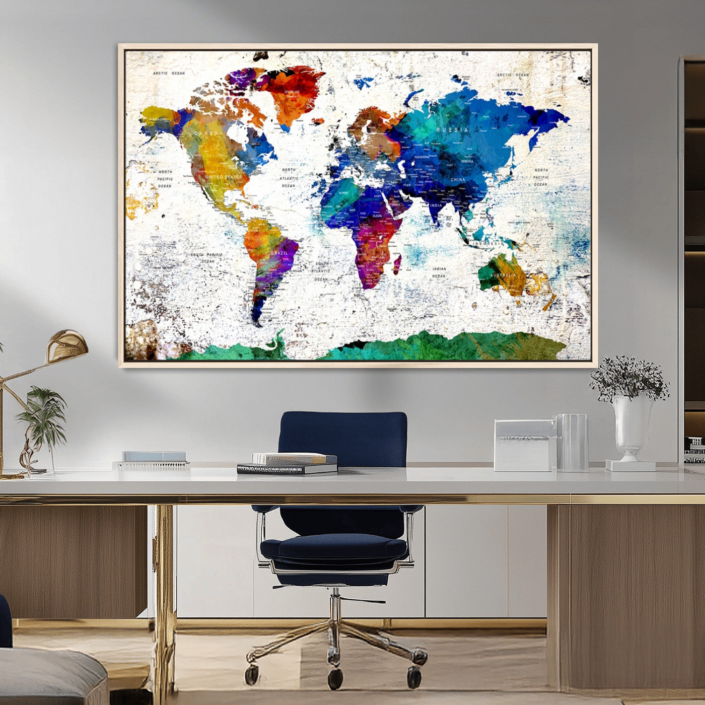 MGV-FC-36X24 - Push Pin World Map Canvas Print – Framed Wall Art for Couples to Track Their Travels – Anniversary