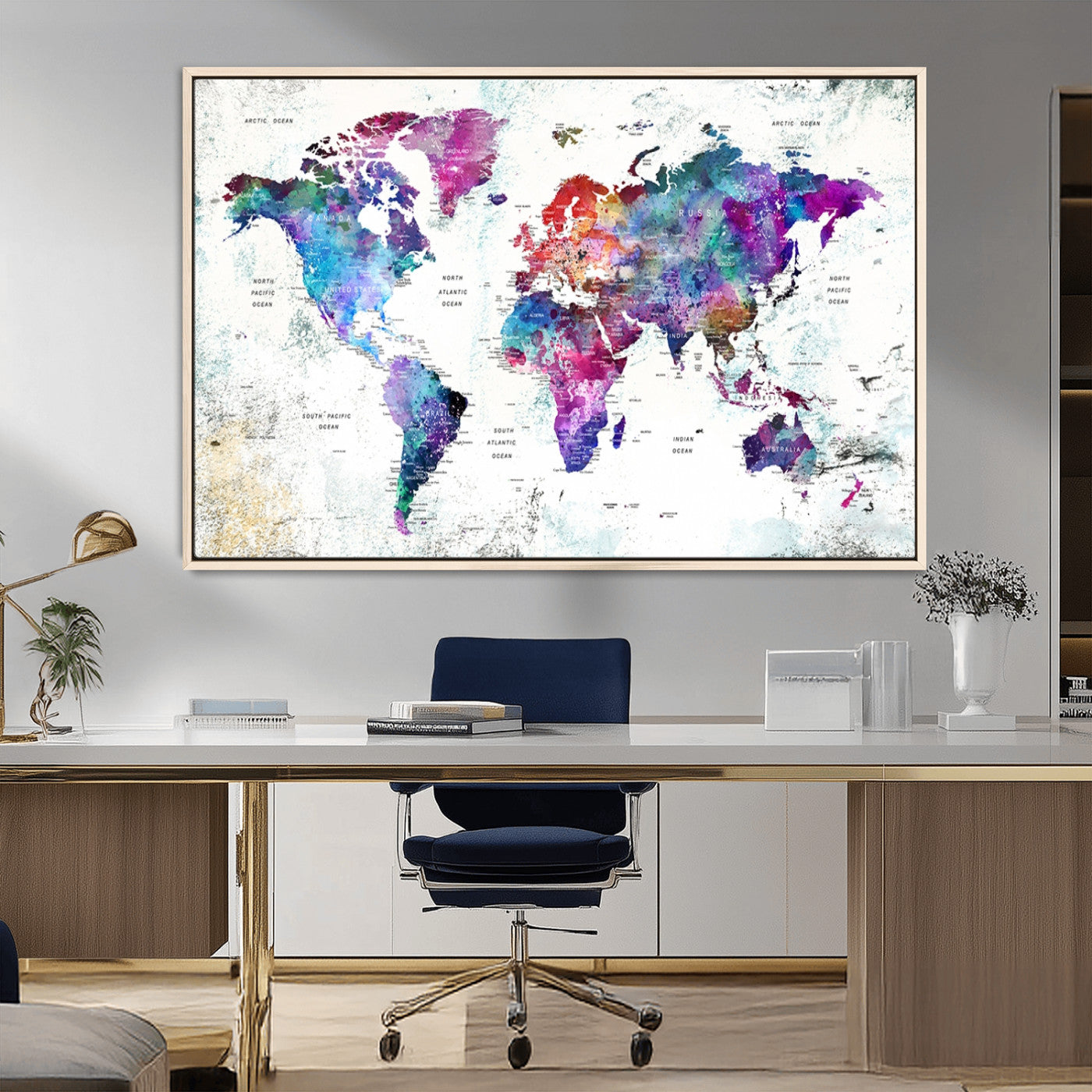 MGV-FC-36X24 - Push Pin World Map Canvas Print – Framed Wall Art for Couples to Track Their Travels – Anniversary