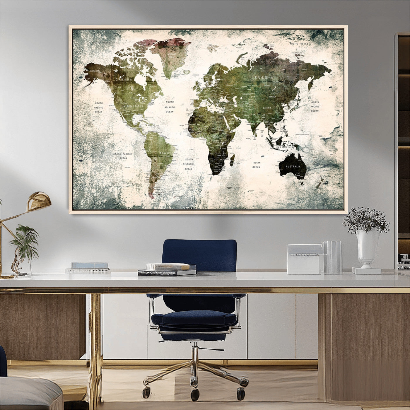 MGV-FC-36X24 - Push Pin World Map Canvas Print – Framed Wall Art for Couples to Track Their Travels – Anniversary