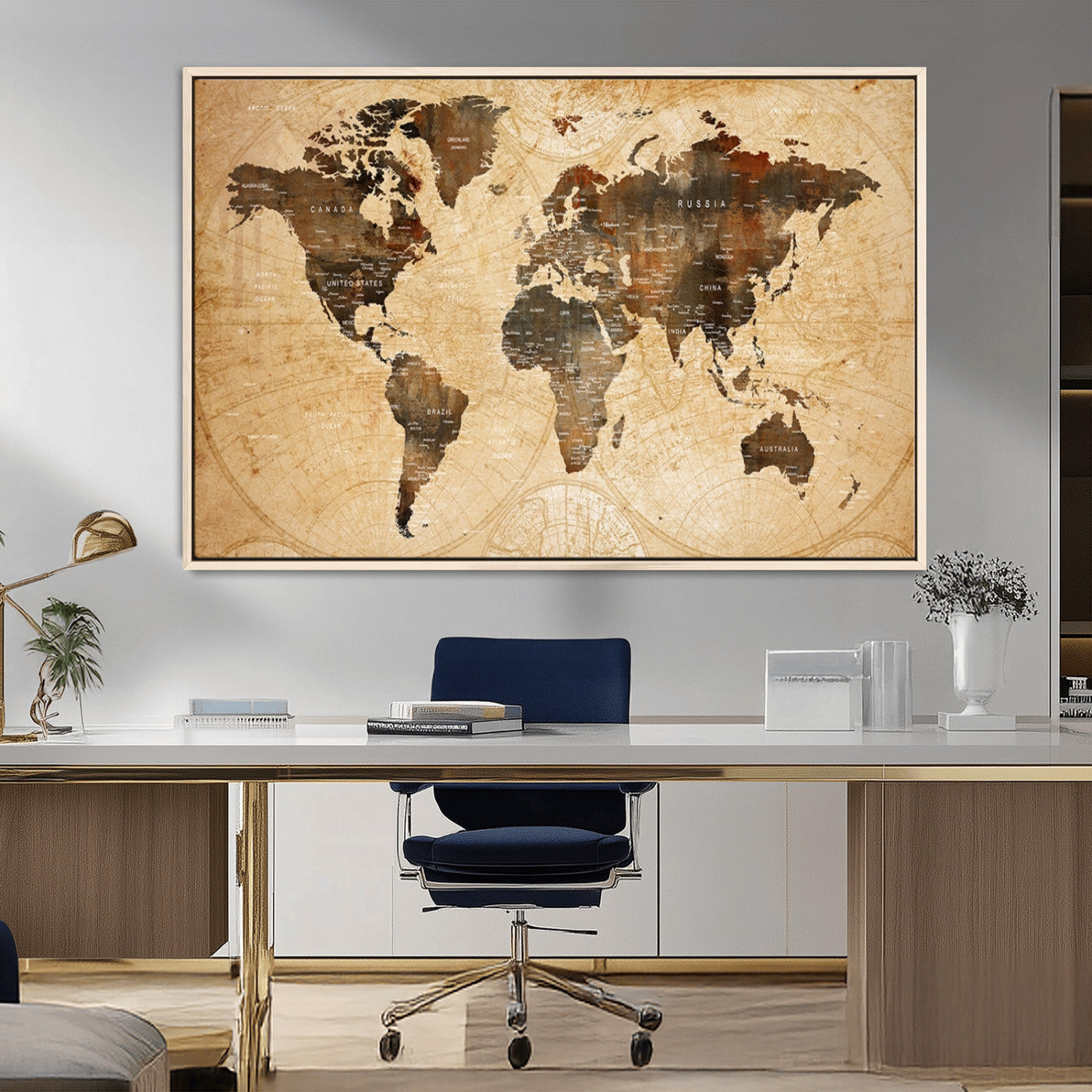 MGV-FC-36X24 - Push Pin World Map Canvas Print – Framed Wall Art for Couples to Track Their Travels – Anniversary