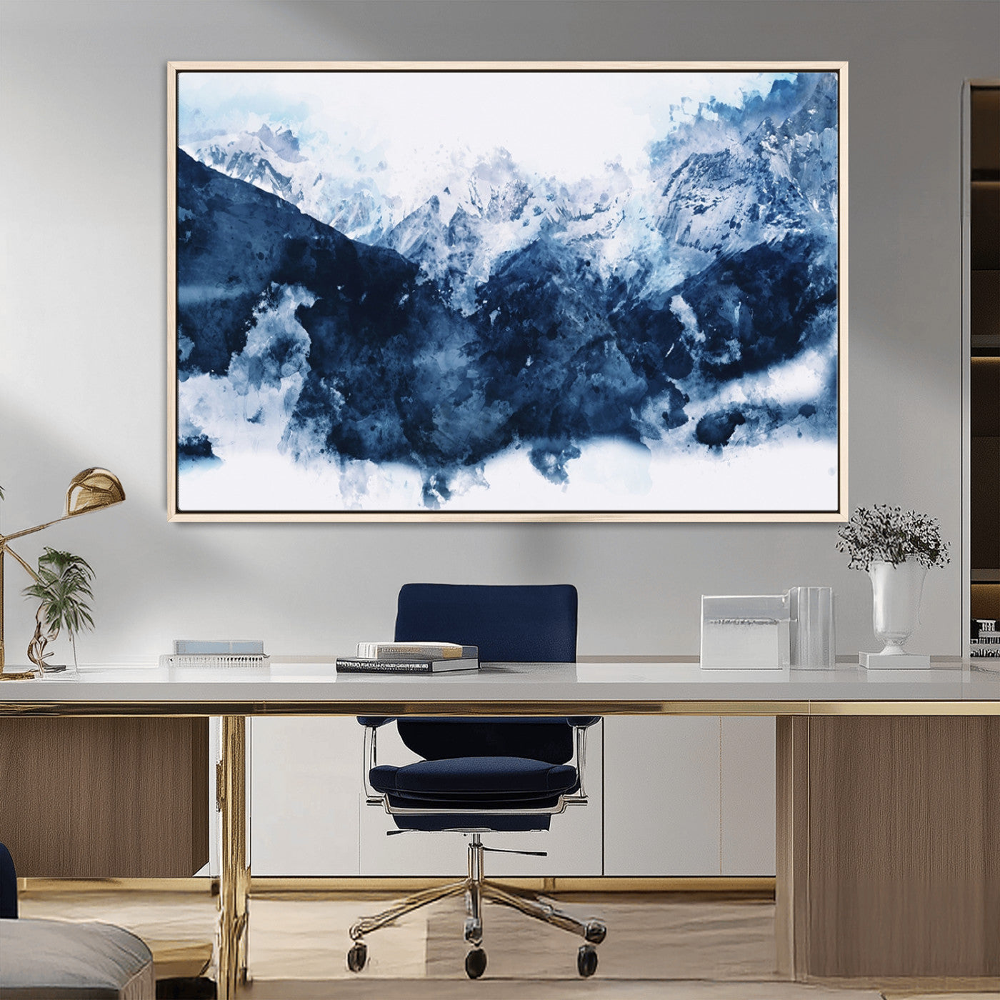 81700-MGV-FC-36X24_Natural-Abstract Blue Mountain Canvas Wall Art – Modern Triptych Landscape Print – Contemporary Nature Decor for Living Room or Office – Ready to