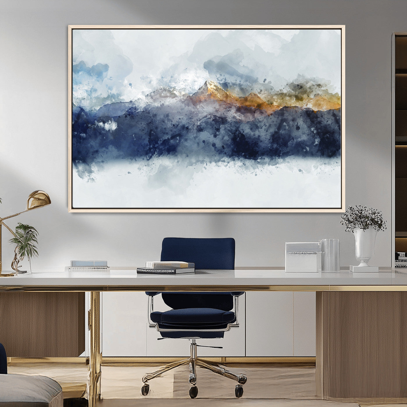 89149-MGV-FC-36X24_Natural-Abstract Mountain Range Art Canvas Print | 3 Panel Watercolor Landscape for Living Room, Office, or Bedroom | Large Ready-to-Hang Artwork