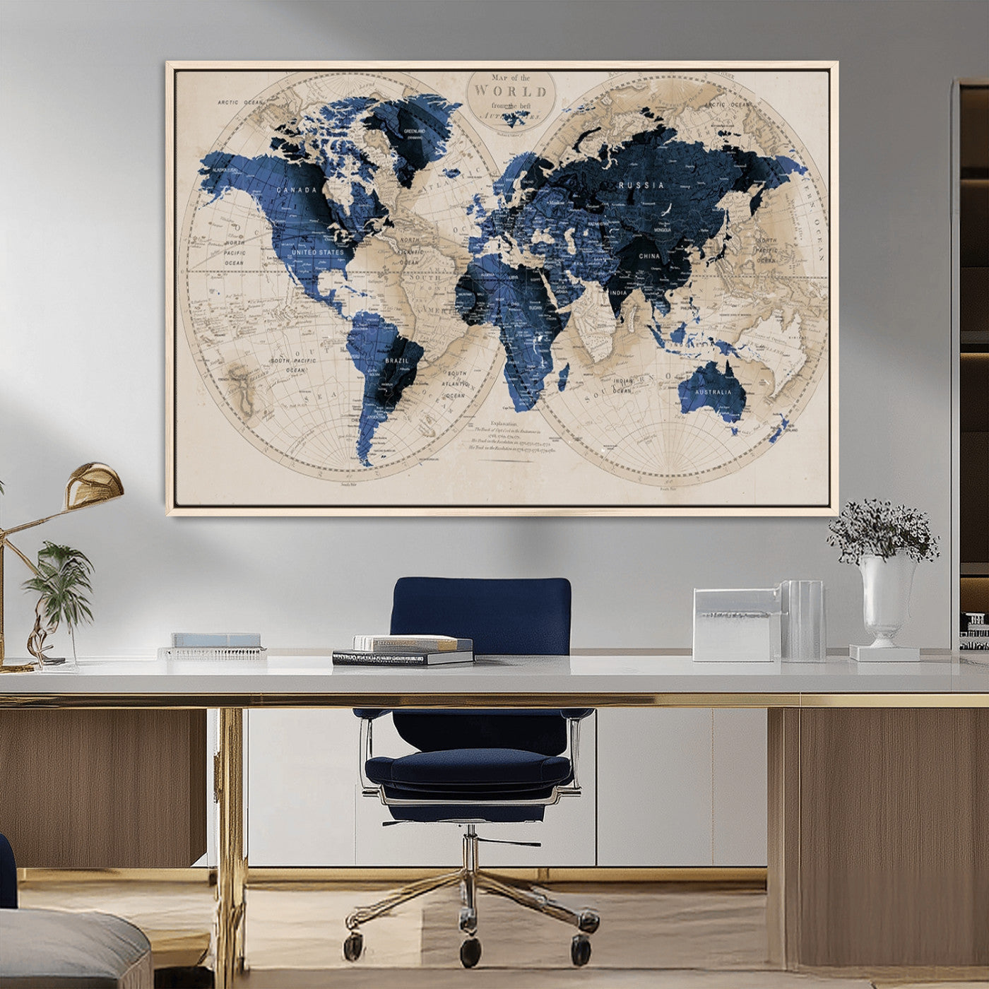 MGV-FC-36X24 - World Map Wall Art Canvas Print for Home and Office Decor