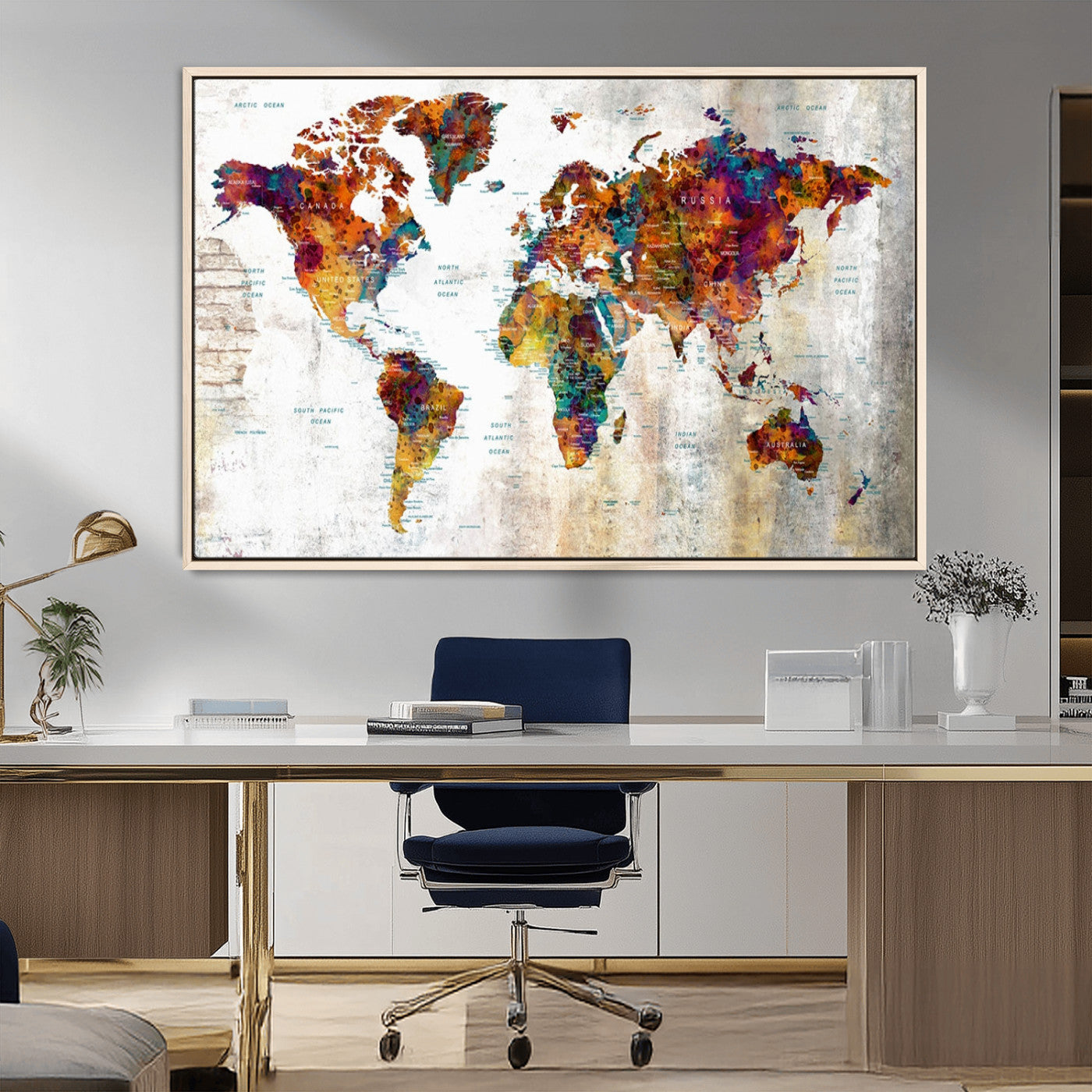 MGV-FC-36X24 - Push Pin World Map Canvas Print – Framed Wall Art for Couples to Track Their Travels – Anniversary