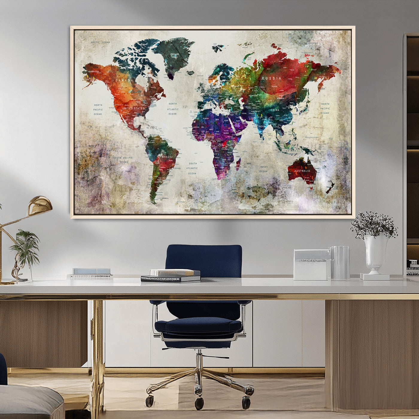 MGV-FC-36X24 - Push Pin World Map Canvas Print – Framed Wall Art for Couples to Track Their Travels – Anniversary