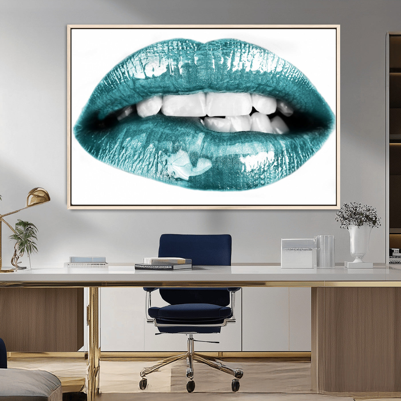 MGV-FC-36X24 - Blue Lips Wall Art Canvas Print