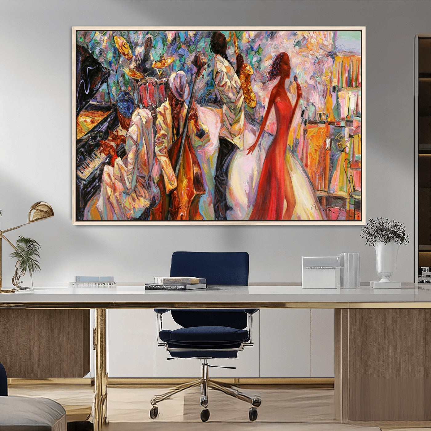 MGV-FC-36X24 - Abstract Afro American Jazz Canvas Wall Art | Music-Inspired Painting for Dining Room, Living Room,