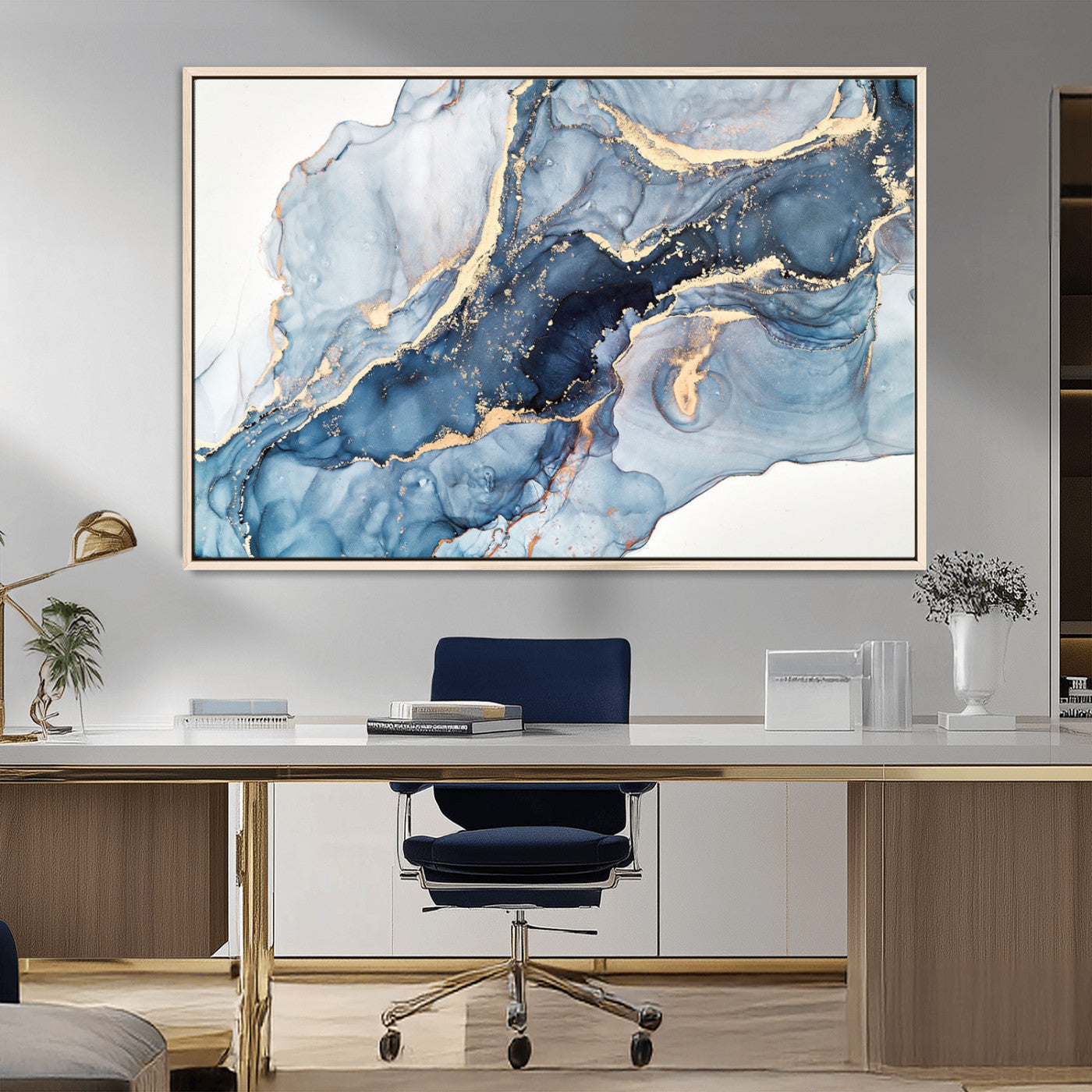 33782-MGV-FC-36X24_Natural-Abstract Art Print - Blue Abstract Canvas Wall Art Print Abstract Art Fluid Effect Marble Wall Art