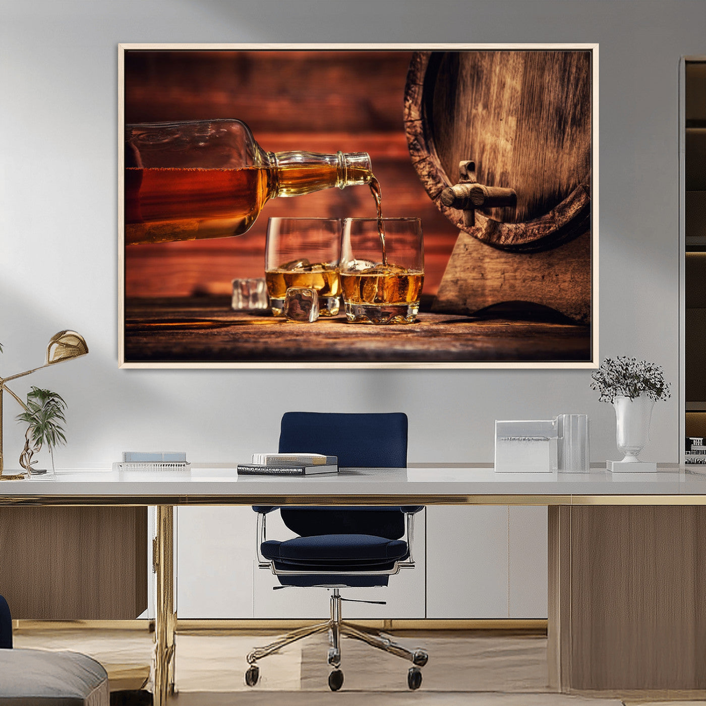 MGV-FC-36X24 - Whiskey and Cigar Canvas Wall Art | 3 Panel Bar Room Decor for Home Lounge, Office, or Man Cave |