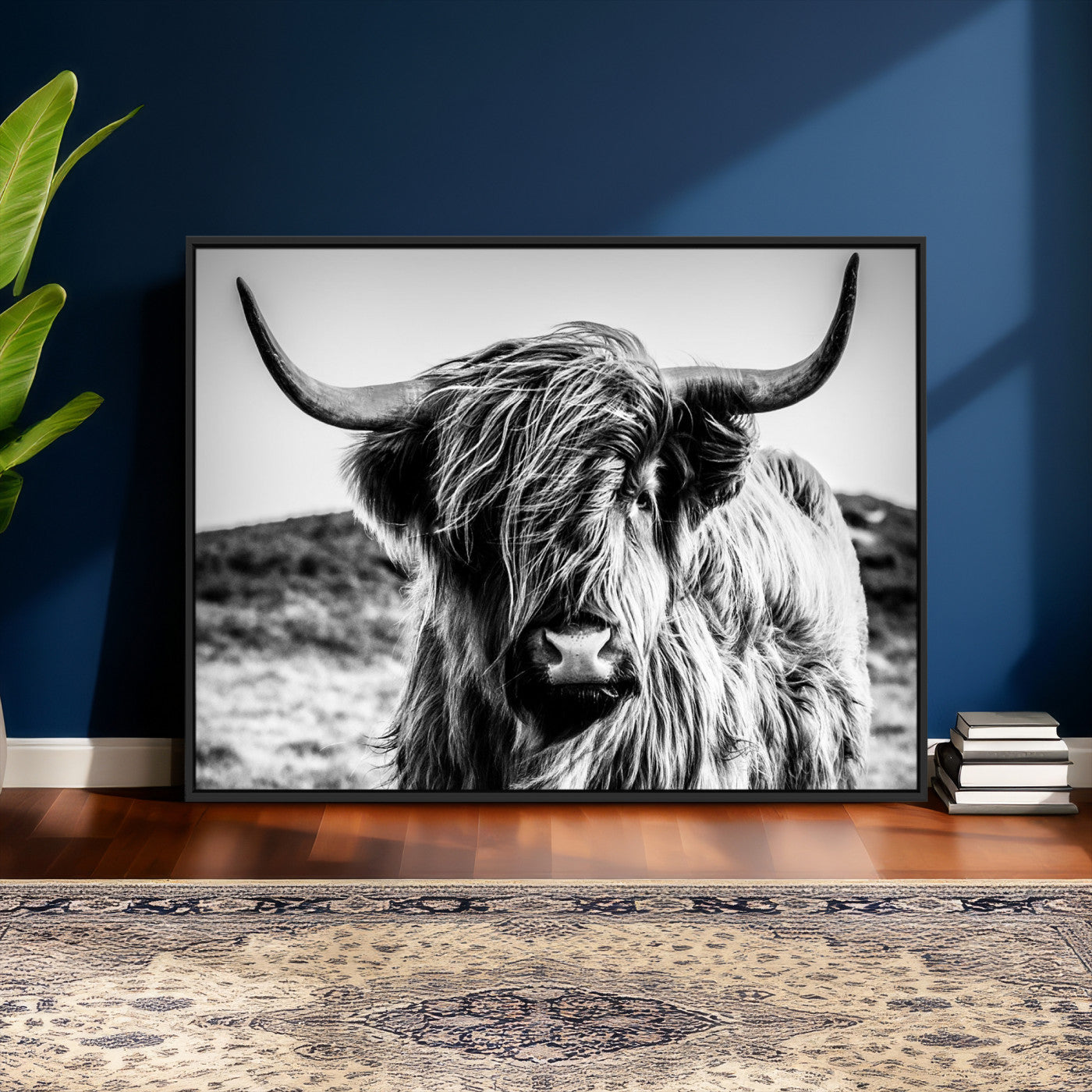 54309-MGV-CV-36X24 - Black and White Scottish Cow Canvas Wall Art Highland Cattle Canvas Print Framed Ready to Hang Original Cotton Canvas High Quality Image Multi Panel Wall Art Printable Artwork for Walls