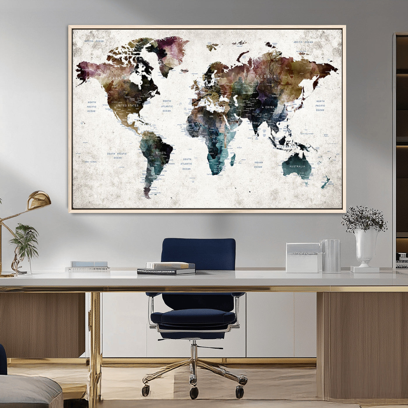 MGV-FC-36X24 - Push Pin World Map Canvas Print – Framed Wall Art for Couples to Track Their Travels – Anniversary