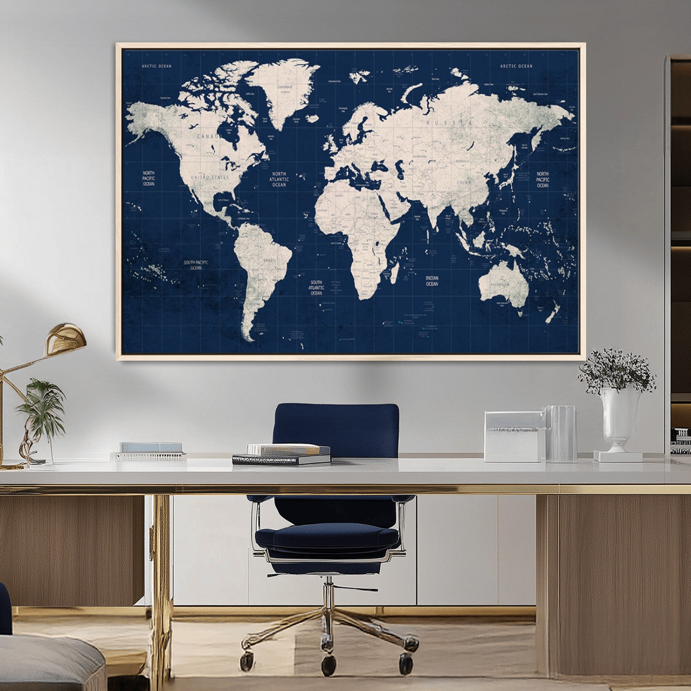 17866-MGV-FC-36X24_Natural-Push Pin World Map Canvas Print – Framed Wall Art for Couples to Track Their Travels – Anniversary