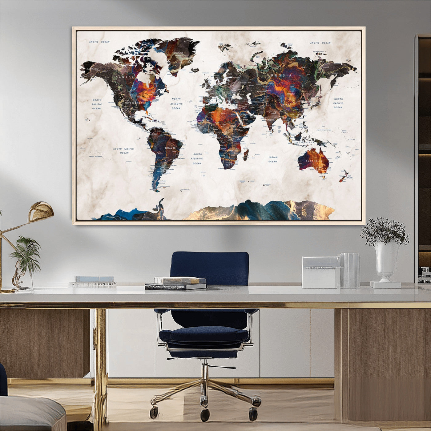 MGV-FC-36X24 - Push Pin World Map Canvas Print – Framed Wall Art for Couples to Track Their Travels – Anniversary