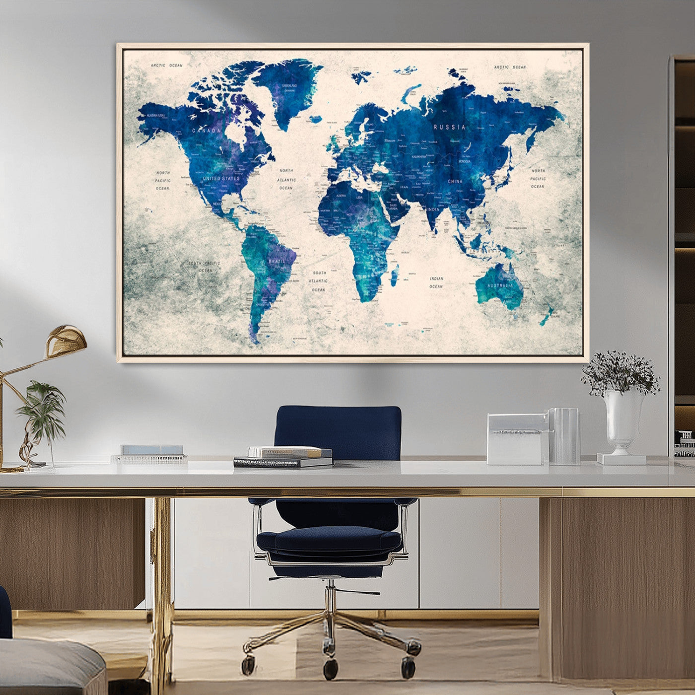 MGV-FC-36X24 - Push Pin World Map Canvas Print – Framed Wall Art for Couples to Track Their Travels – Anniversary