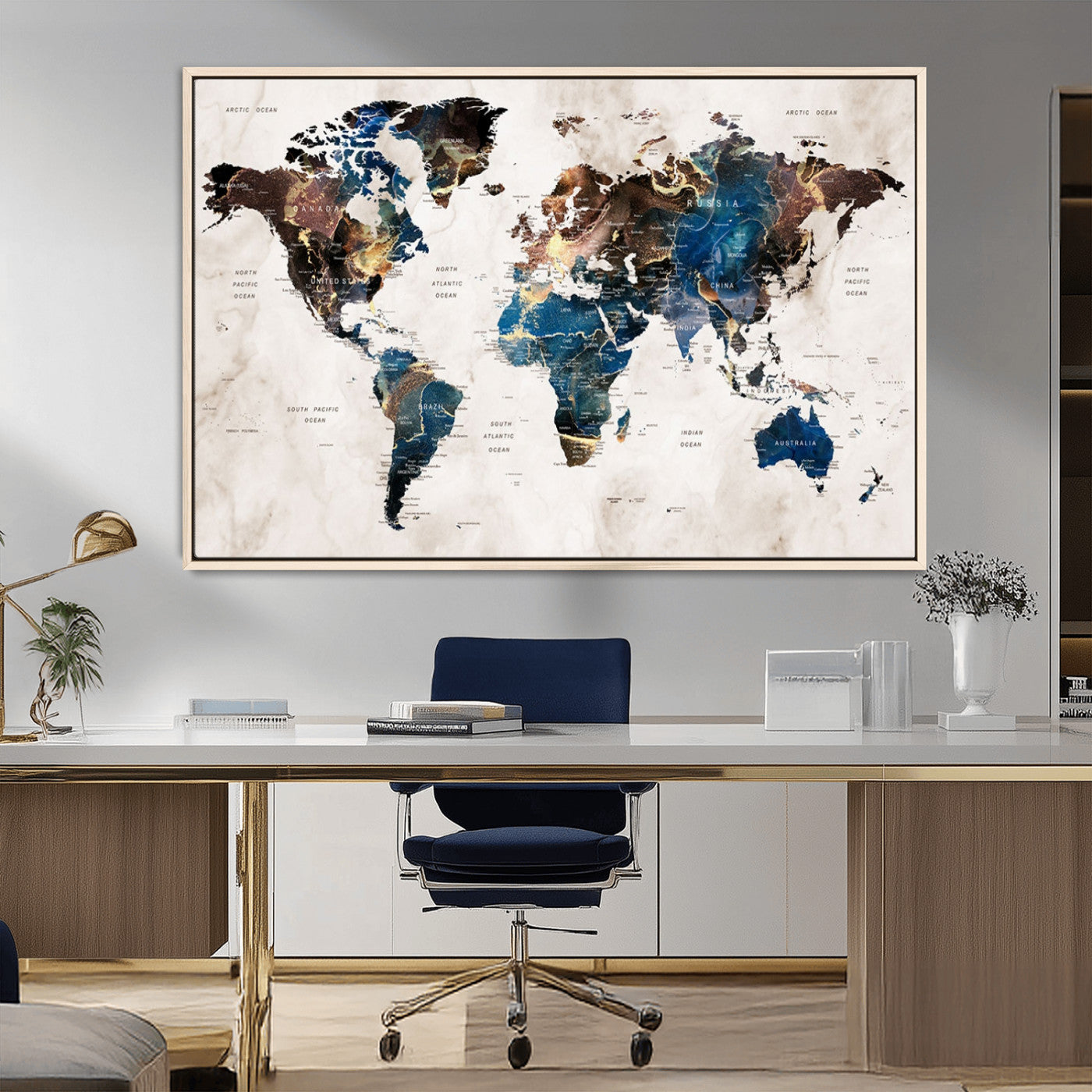 MGV-FC-36X24 - Push Pin World Map Canvas Print – Framed Wall Art for Couples to Track Their Travels – Anniversary