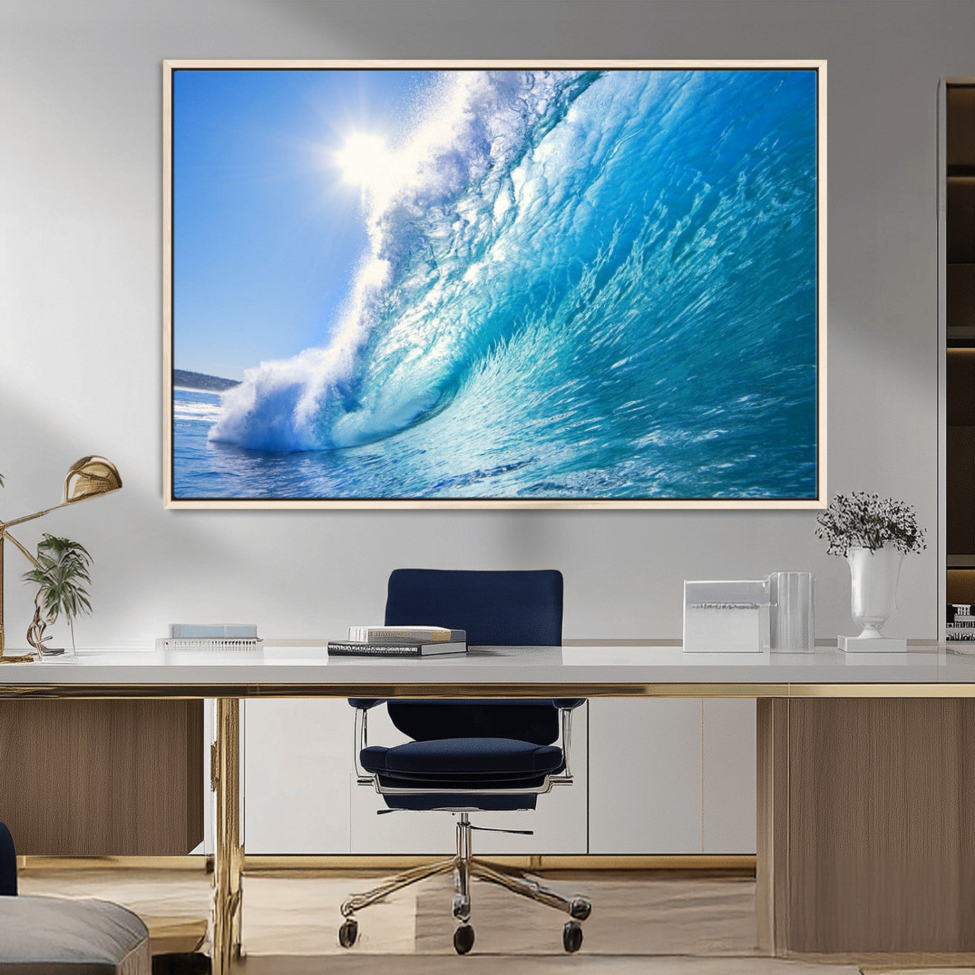 MGV-FC-36X24 - Blue Big Wave Surfing Ocean Canvas Wall Art Artwork Print , Surf Wall Art, Sea Wall Art