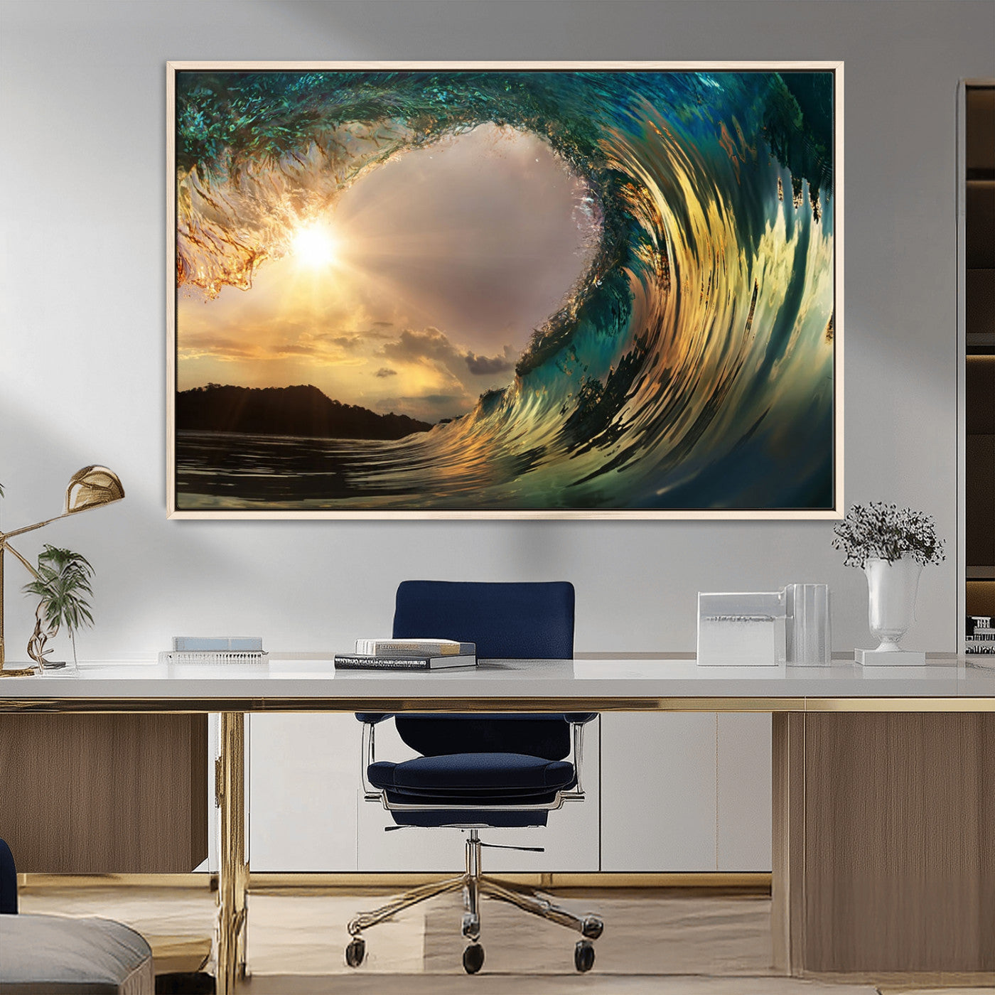 MGV-FC-36X24 - Golden Wave Sunset Giclee Canvas Print – Large Coastal Wall Art for Nature Lovers, Captivating Ocean Wave Decor