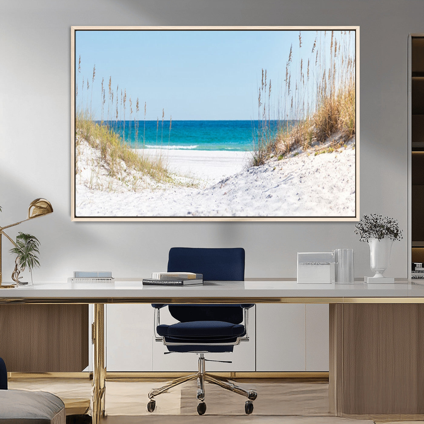 MGV-FC-36X24 - Serene Coastal Dune Path with Ocean View, 3-Panel Beach Canvas Wall Art, Tranquil Seascape Giclee Print, Gallery Wrap, Perfect for Coastal Home Decor