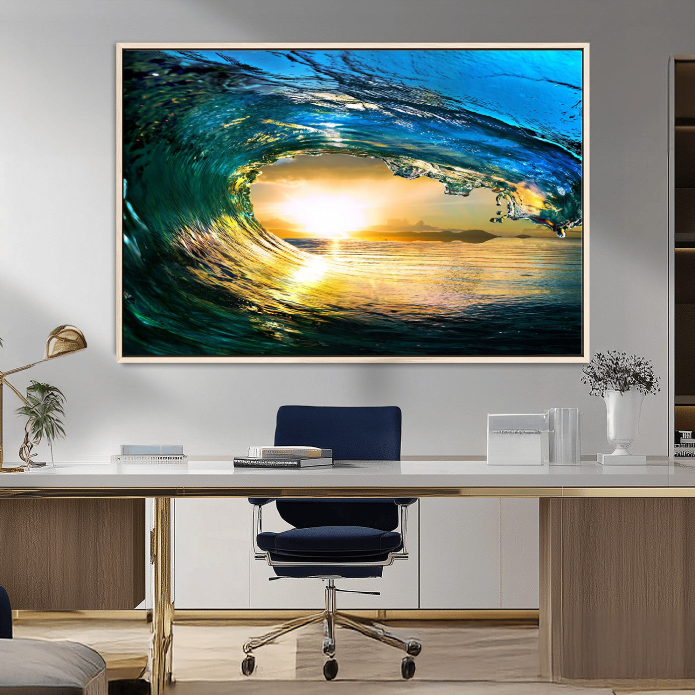 MGV-FC-36X24 - Ocean Wave at Sunset Canvas Art, Large Wall Print of Vibrant Water Waves, Coastal Art for Living Room and Dining Room