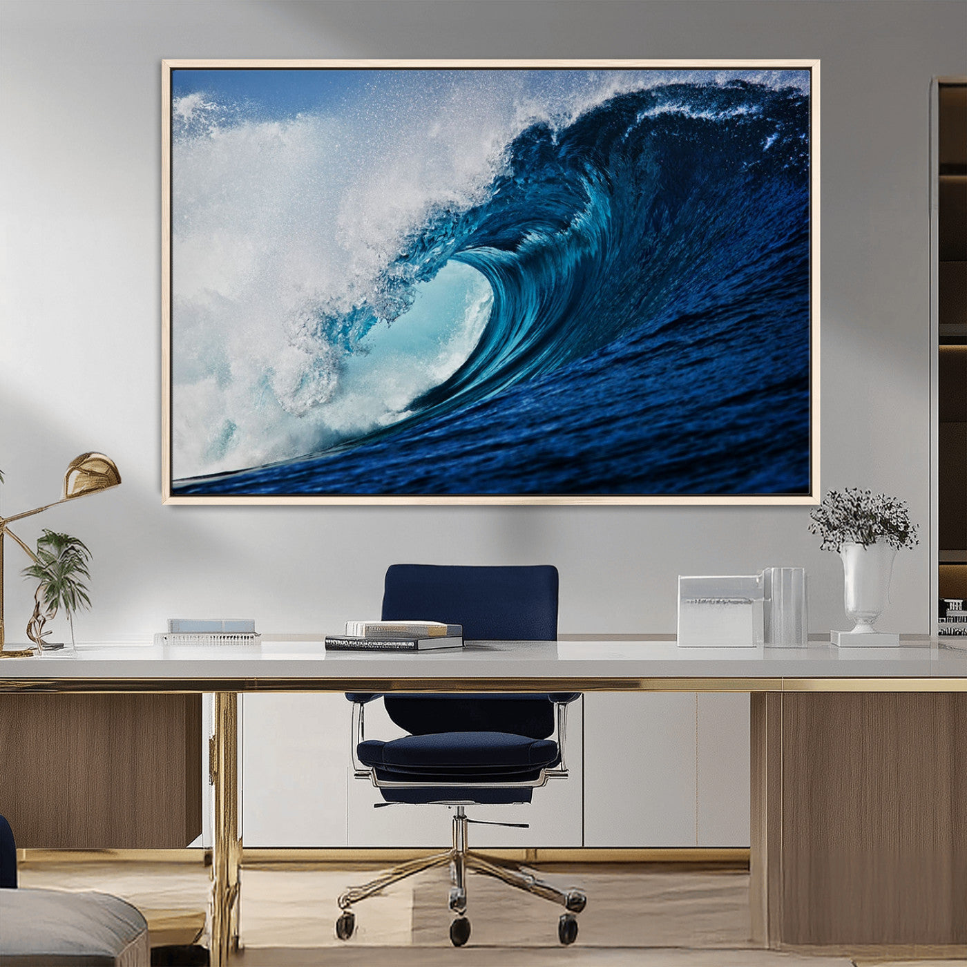 MGV-FC-36X24 - Ocean Wave at Sunset Canvas Art, Large Wall Print of Vibrant Water Waves, Coastal Art for Living Room and Dining Room Decor