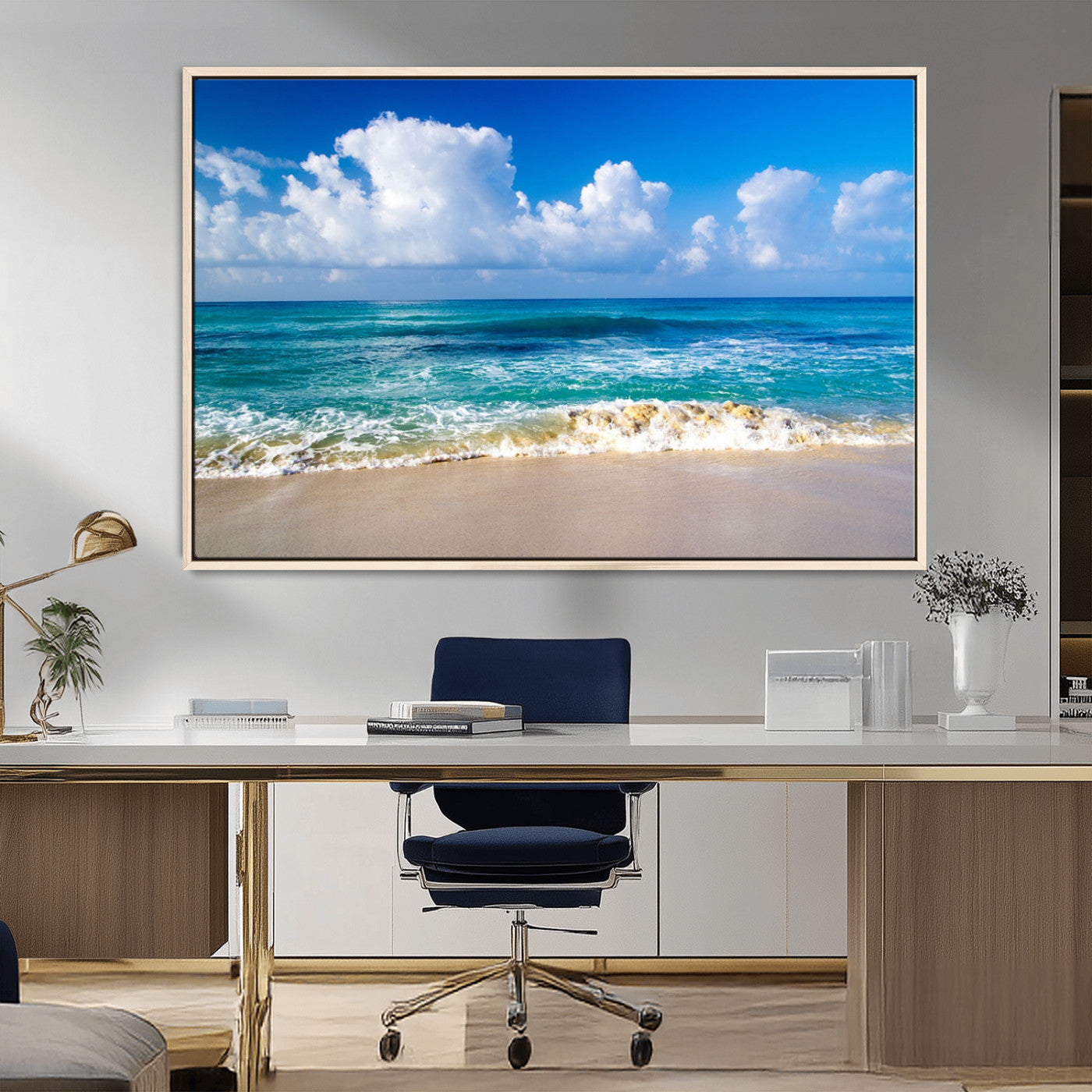 MGV-FC-36X24 - Tropical Beach 3-Panel Canvas Wall Art – Serene Ocean Waves and Blue Sky – Giclée Print for Living Room, Office, or Bedroom Coastal Decor