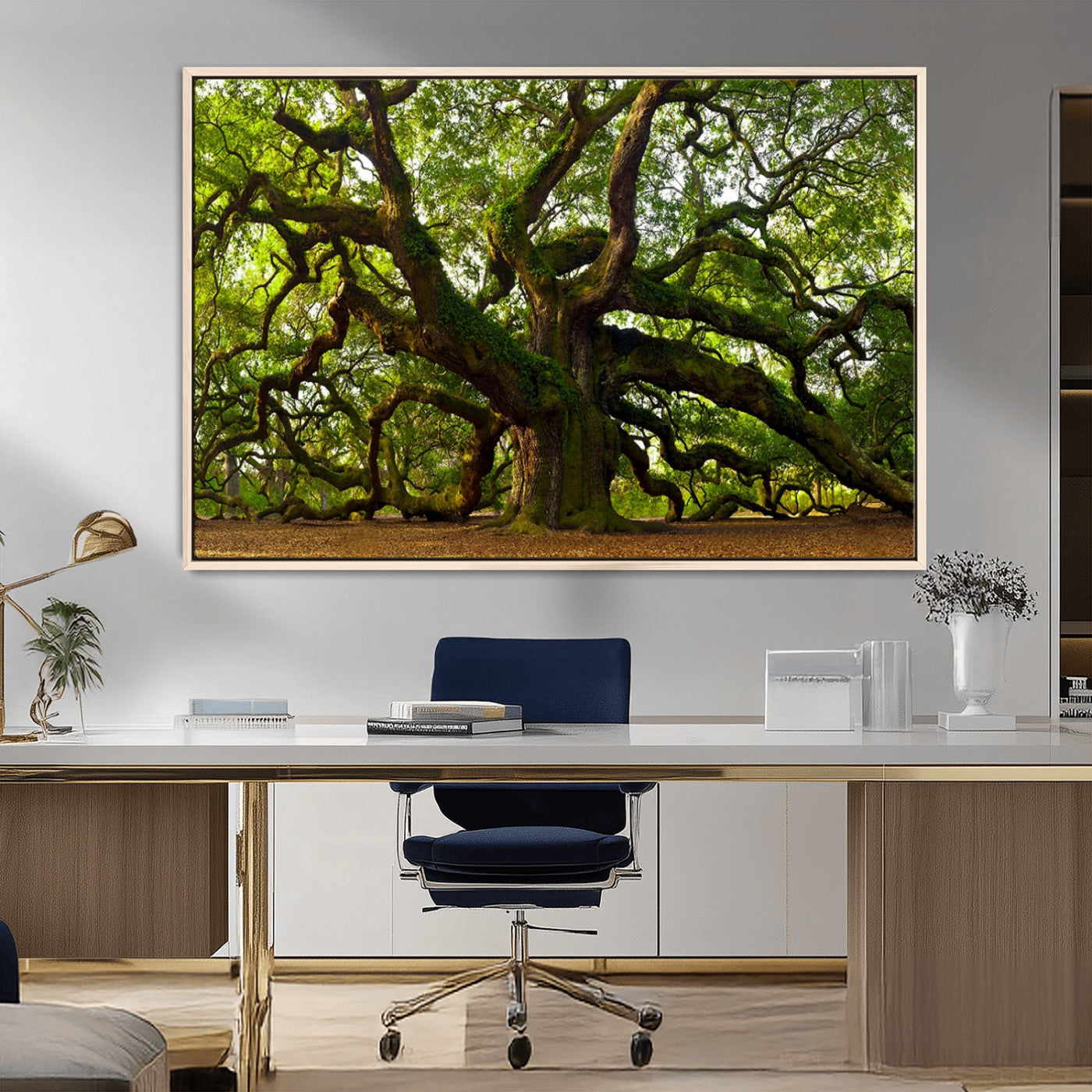 MGV-FC-36X24 - Angel Oak Tree Wall Art Canvas Print | Forest Tree Nature Photography Print on Canvas | Large Triptych Art for Living Room or Office Decor