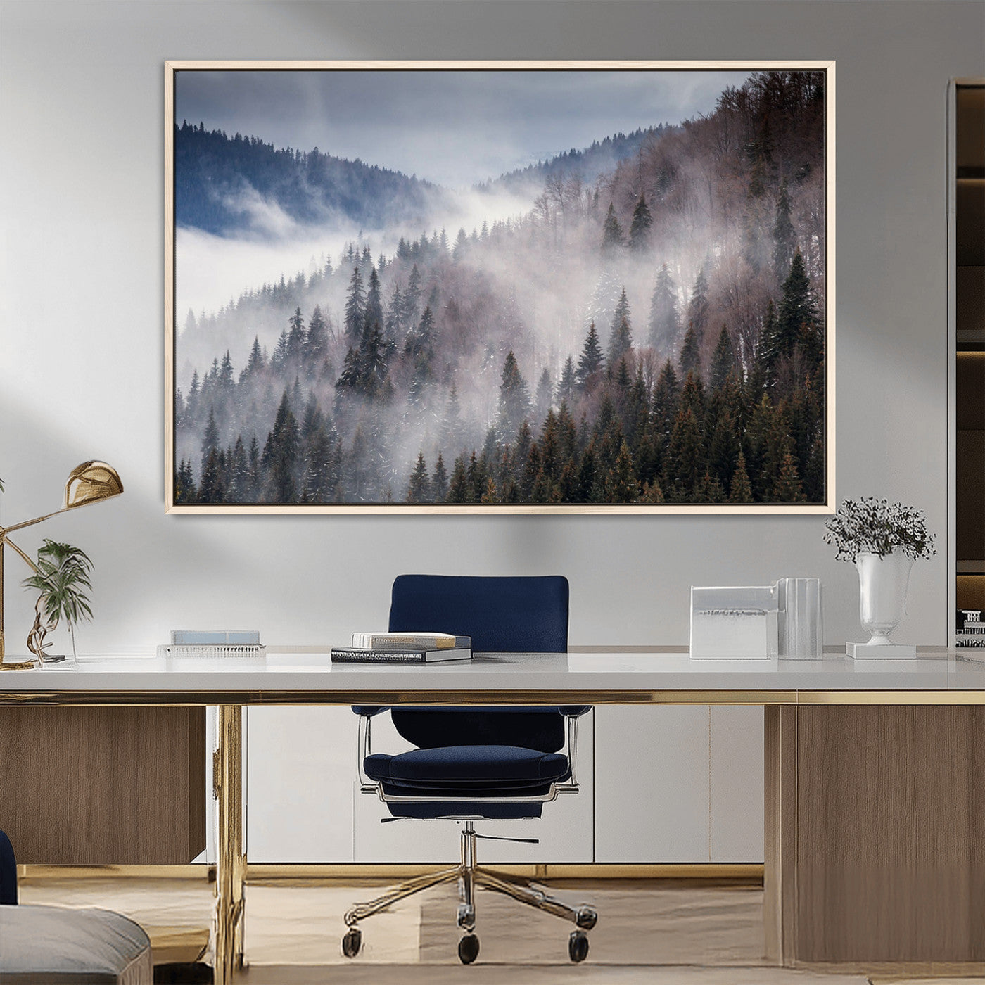 MGV-FC-36X24 - Beautiful Rising Fog in Winter Mountain Landscape - Framed Rising Fog in Winter Mountain Canvas