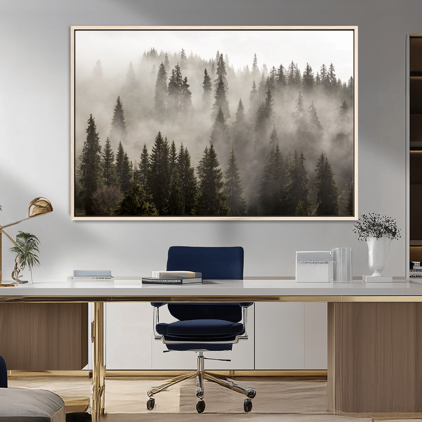MGV-FC-36X24 - Foggy Mountain Wall Art | 3-Panel Foggy Forest and Mountain Landscape | Large Giclee Print for
