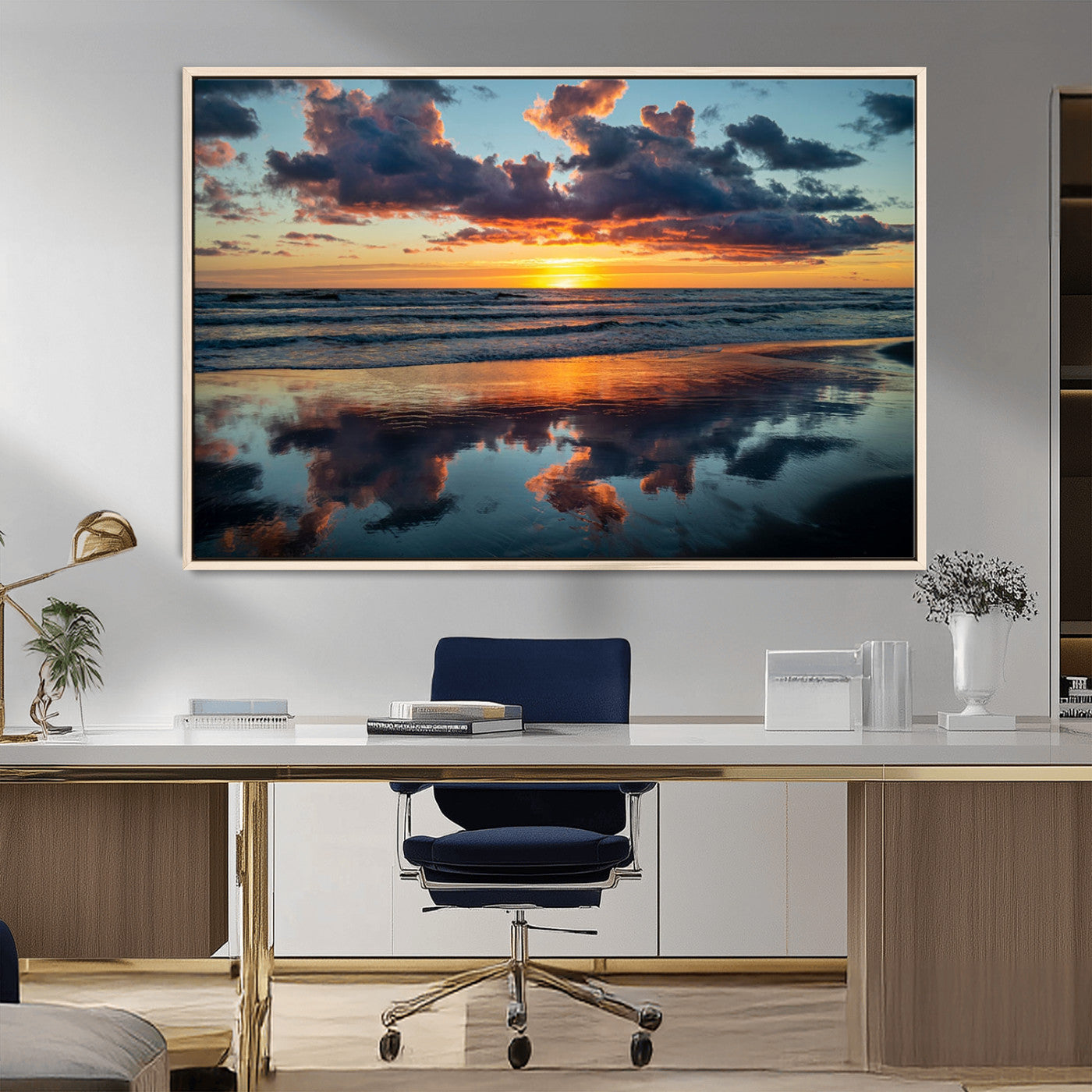 MGV-FC-36X24 - Beach Sunset Print - Stunning Ocean Canvas Artwork with Sunset Reflection Design for Elegant Home or