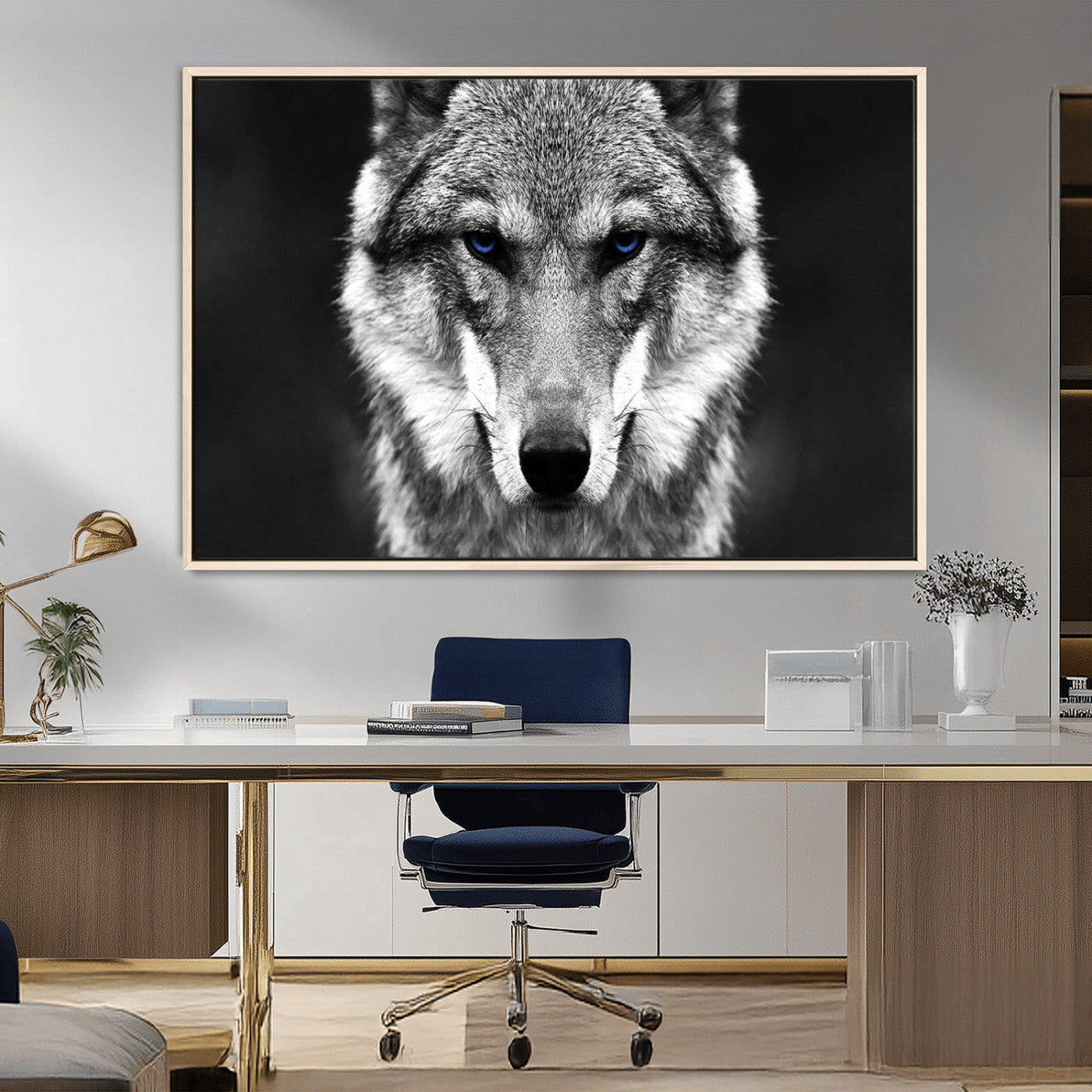 MGV-FC-36X24 - Black and White Wild Wolf Wall Art Canvas Print