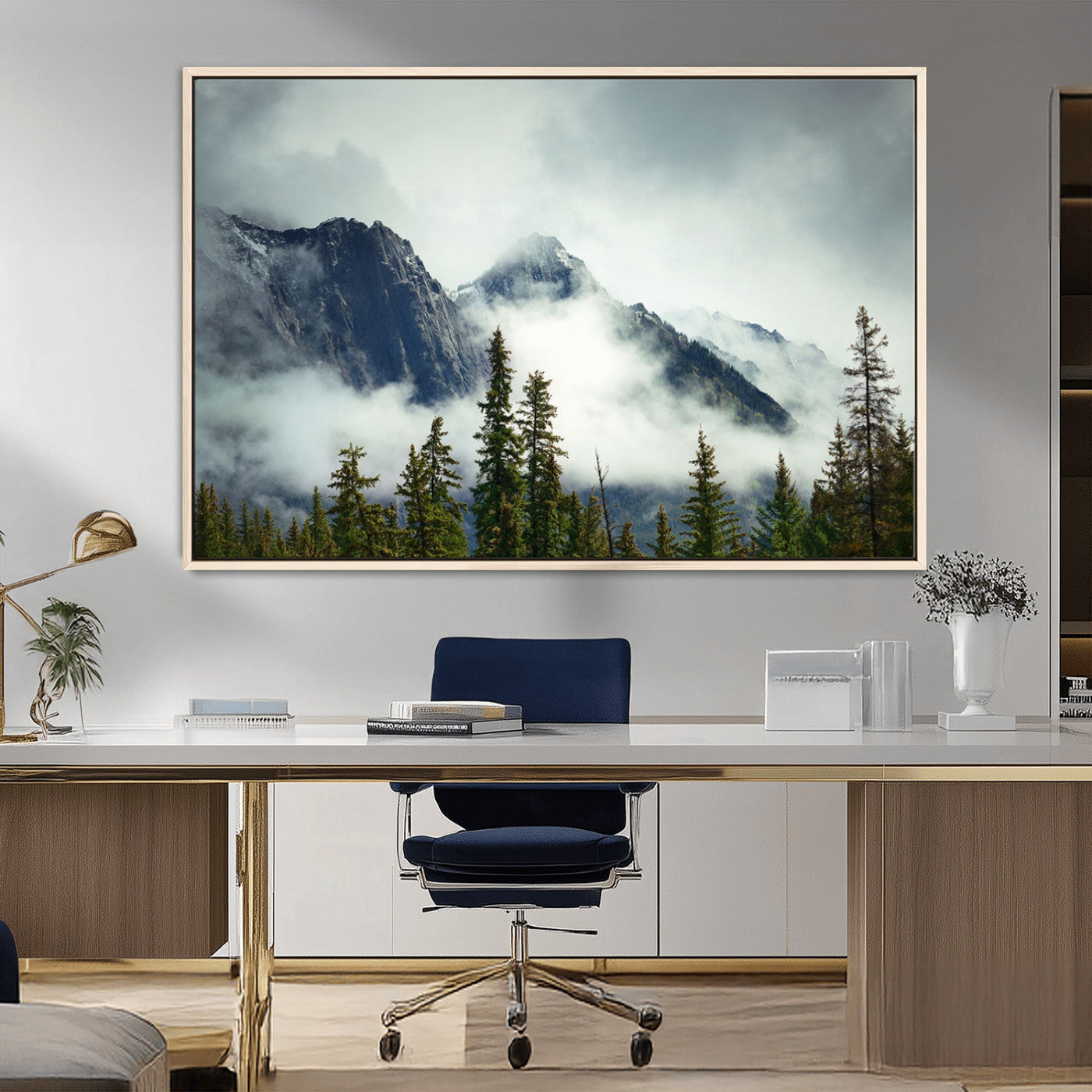 MGV-FC-36X24 - Mountain Mist Canvas Wall Art | 3-Panel Foggy Forest and Mountain Landscape | Large Giclee Print for Living Room, Office, or Cabin, Farmhouse Decor
