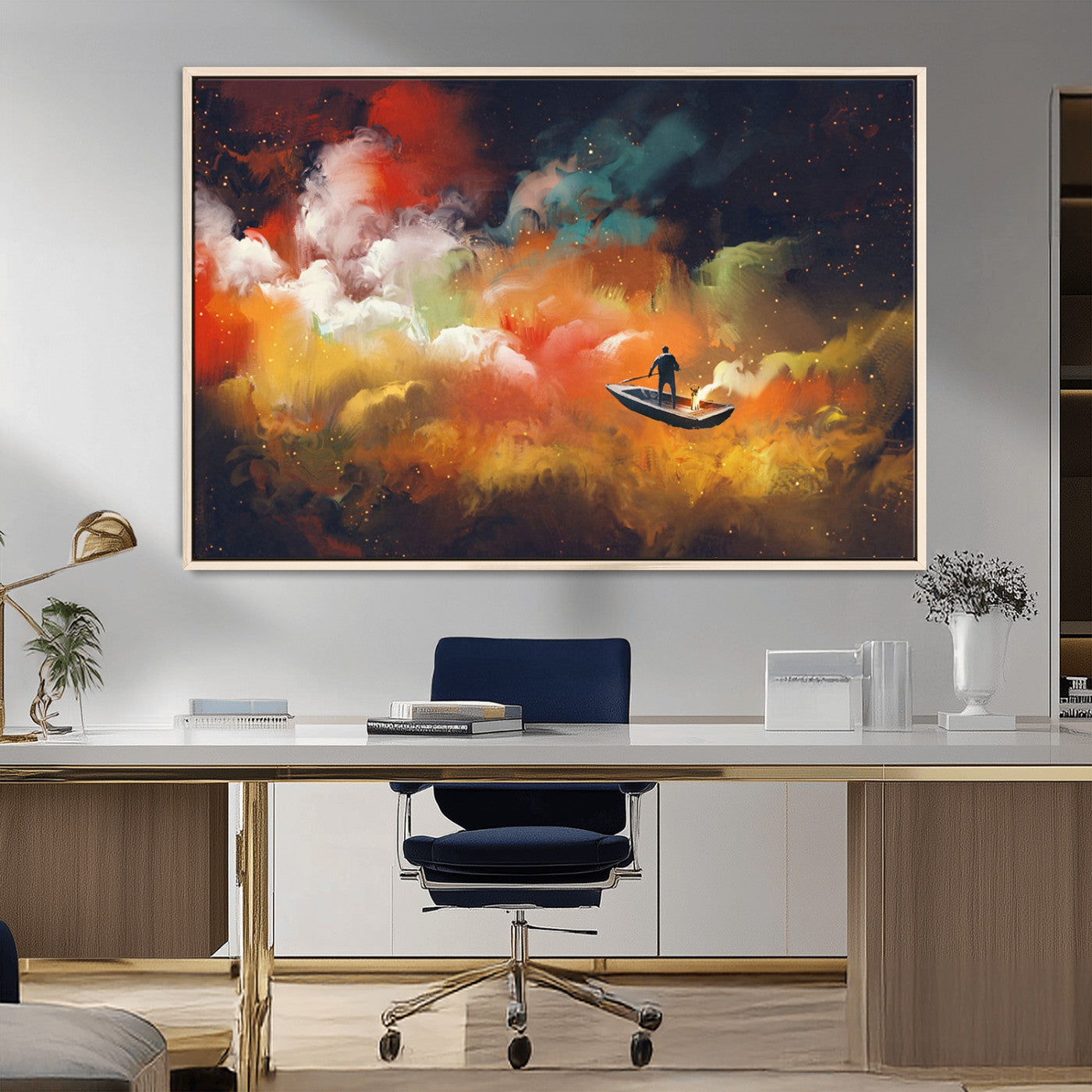MGV-FC-36X24 - Surreal Space Adventure Canvas Wall Art – Dreamlike Abstract Galaxy Print – Framed and Ready to Hang for Living Room or Bedroom Decor