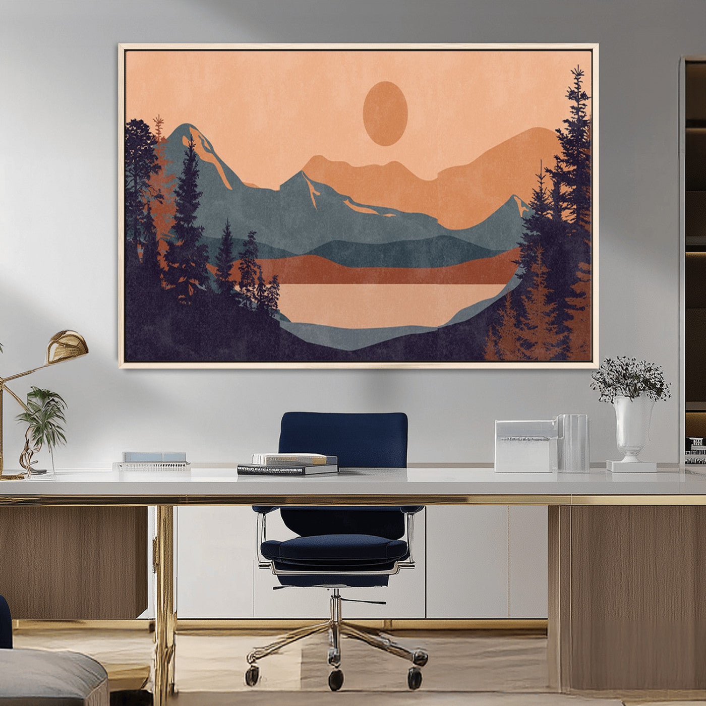MGV-FC-36X24 - Modern Boho Sunset Canvas Print, Mountain Landscape Triptych – Giclée Canvas Art Print for Living