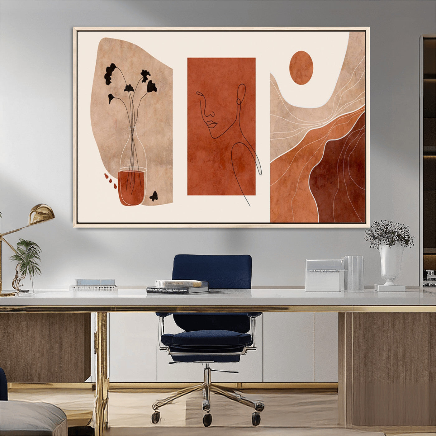 MGV-FC-36X24 - Boho Sunset Mountain Canvas Print, Modern Boho Sunset Mountain Landscape Triptych – Giclée Canvas
