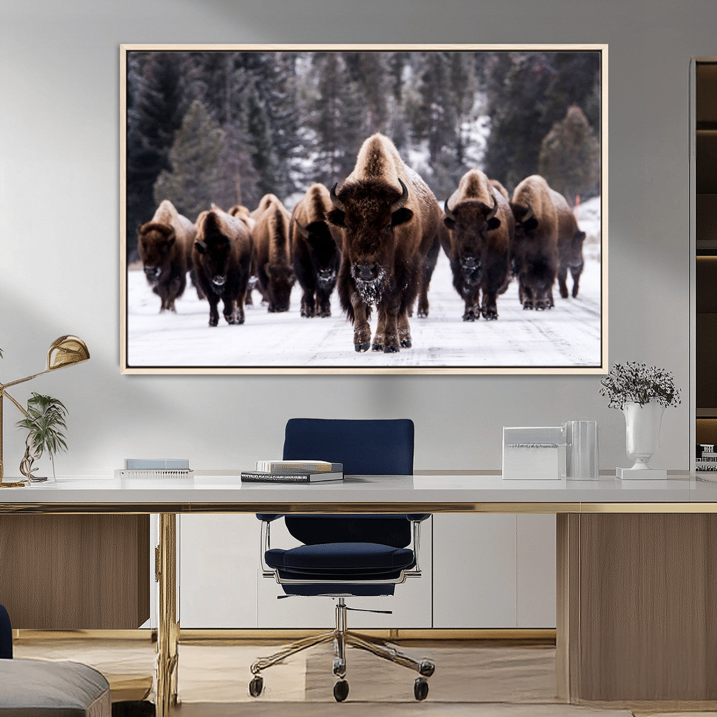 MGV-FC-36X24 - Bison Wall Art Canvas Print- Bison Herd Canvas Wall Art – Majestic Wildlife Photography – Framed and Ready to Hang Nature-Inspired Art - Buffalo Wall Art Print