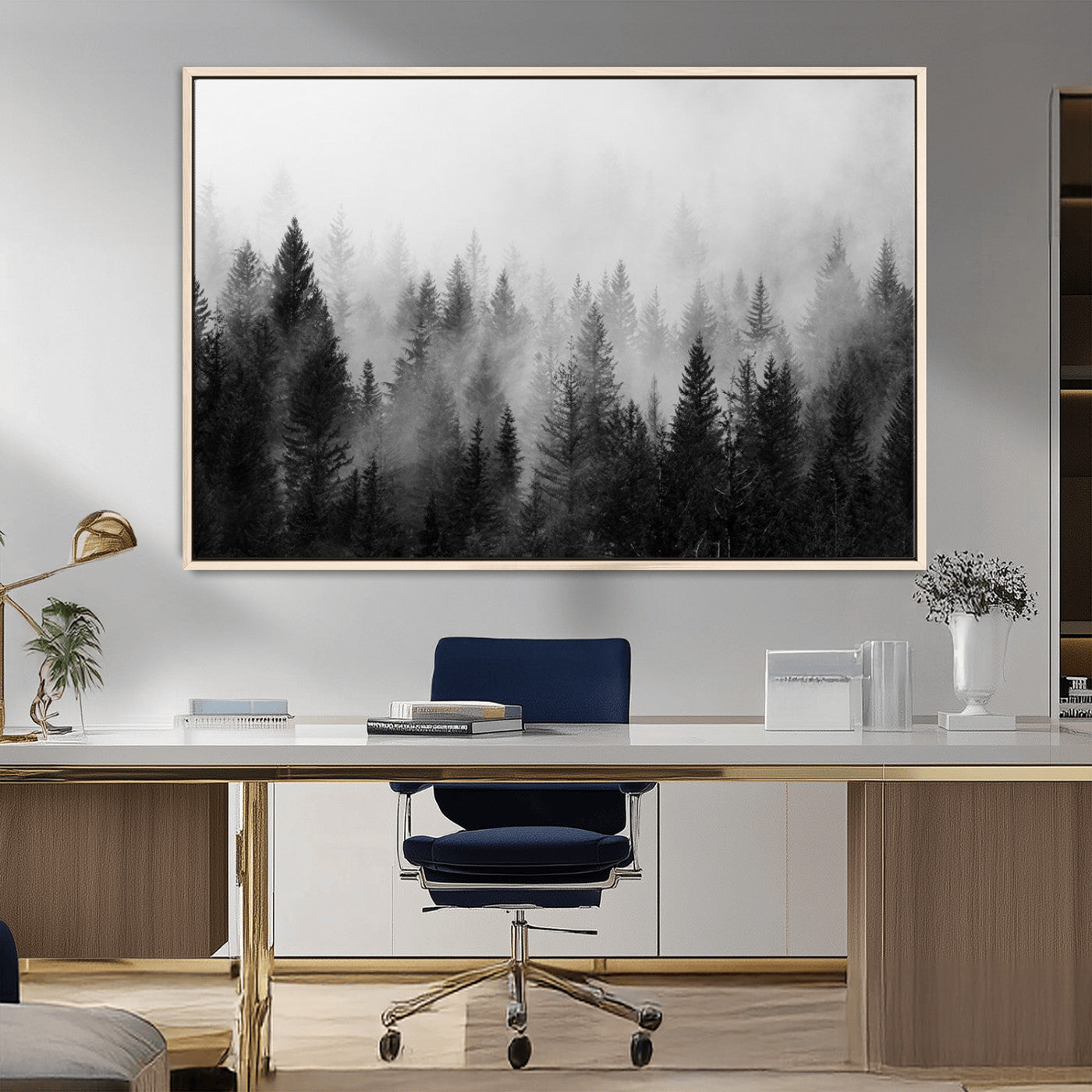 MGV-FC-36X24 - Fogy Forest Canvas Wall Art Print - Mountain Wall Art with Pine Trees and Misty Forest Canvas Print