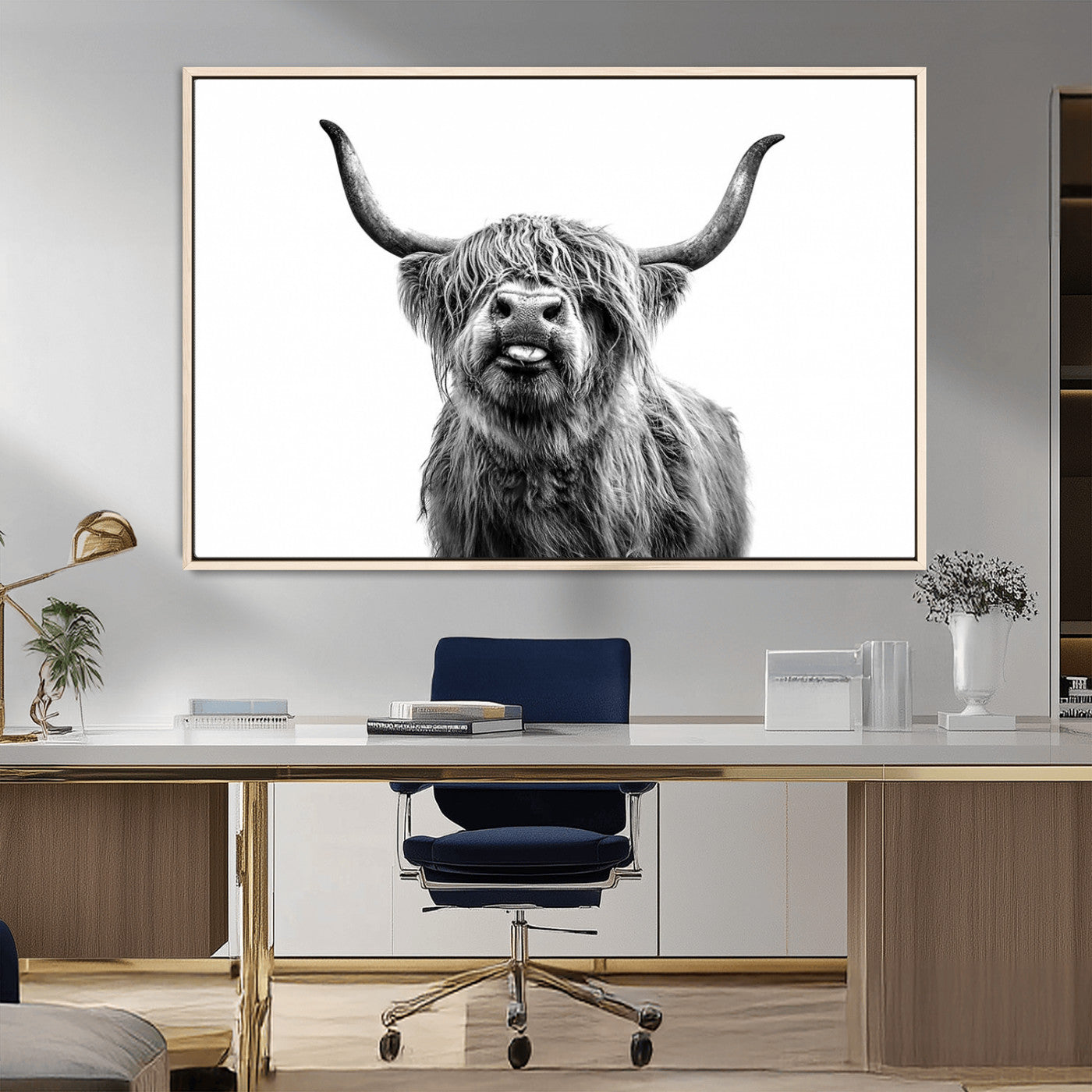 MGV-FC-36X24 - Fanny Scottish Highland Cow Cattle Art Print Farmhouse Wall Art Canvas Print