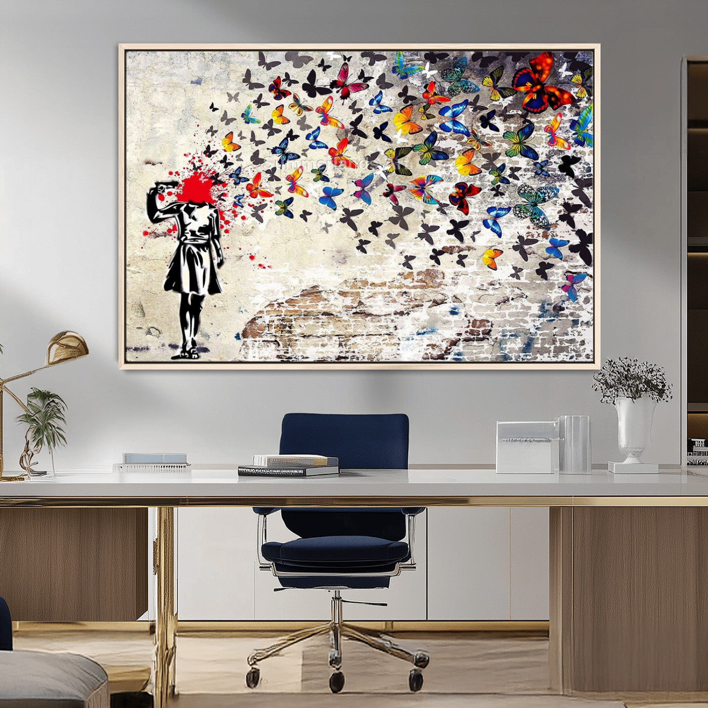 MGV-FC-36X24 - Banksy Art Butterfly Girl Explosion Canvas Art – Vibrant Urban Graffiti for Modern Interiors - Ready to Hang