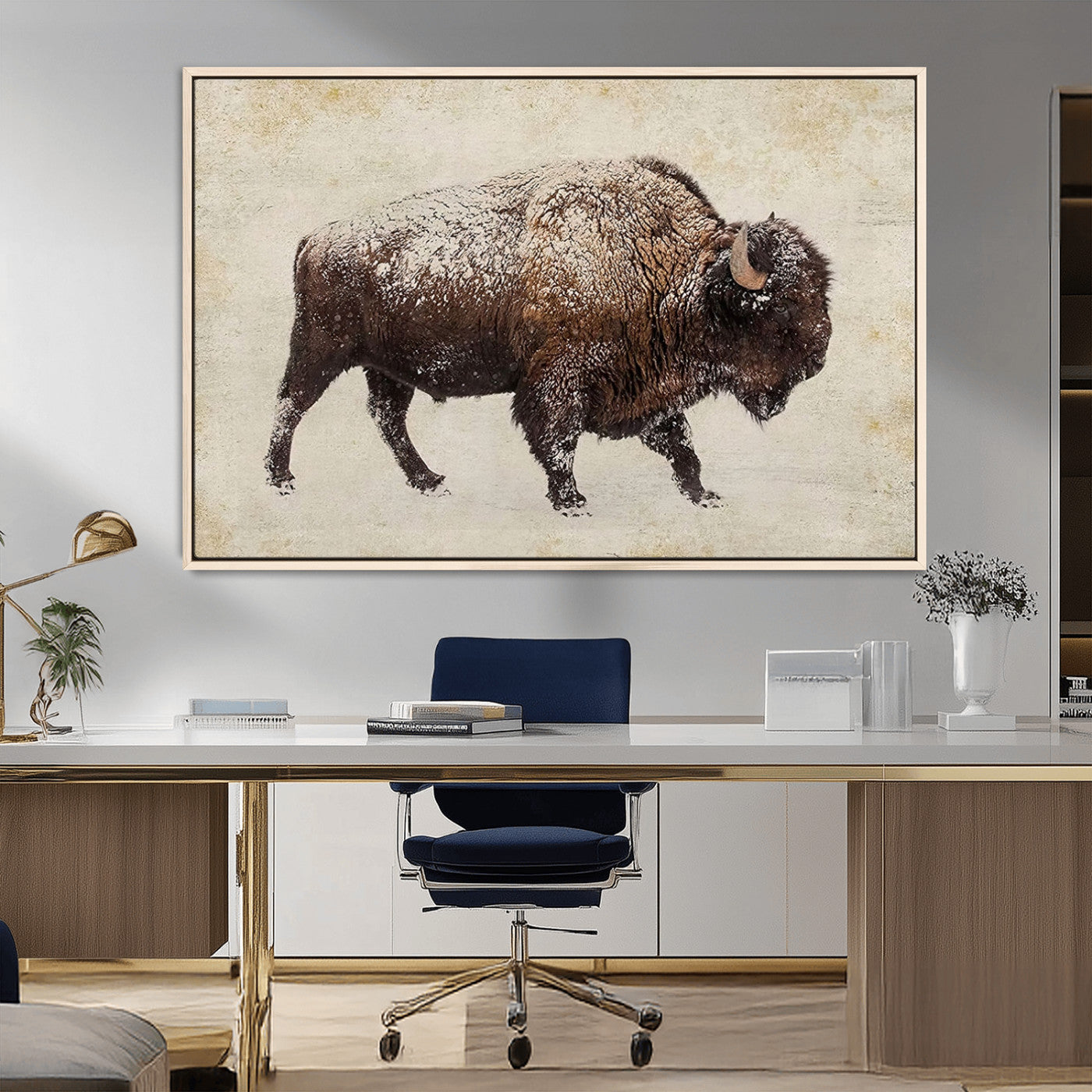 MGV-FC-36X24 - Buffalo Wall Art, Western Bison Canvas Print, Rustic Buffalo Art for Cowboy Western Decor, Large Multi-Panel Giclee Canvas for Farmhouse Wall Decor