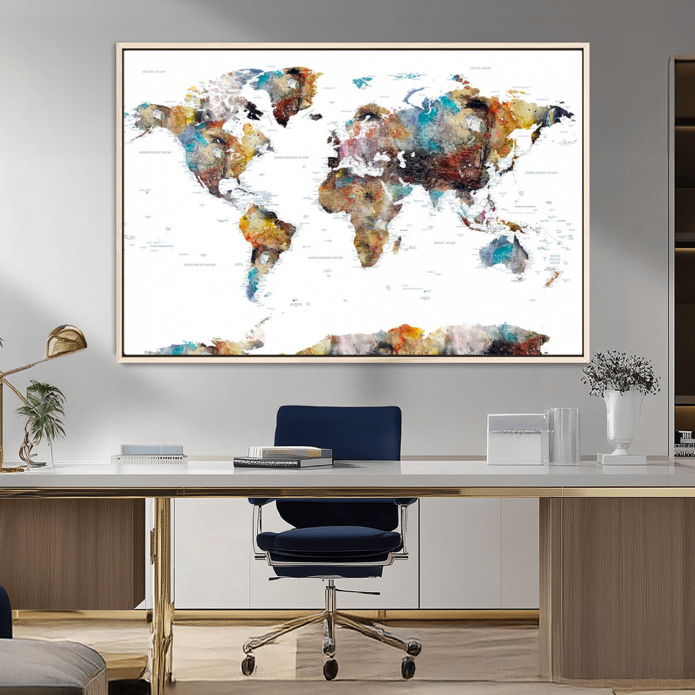 MGV-FC-36X24 - Push Pin World Map Canvas Print – Framed Wall Art for Couples to Track Their Travels – Anniversary