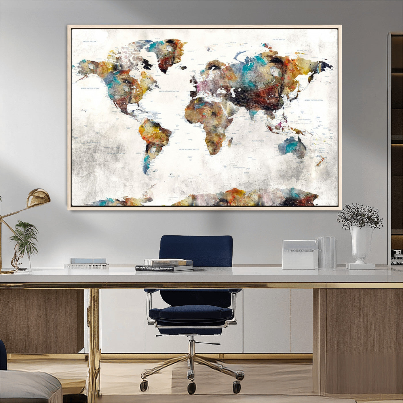 MGV-FC-36X24 - Push Pin World Map Canvas Print – Framed Wall Art for Couples to Track Their Travels – Anniversary